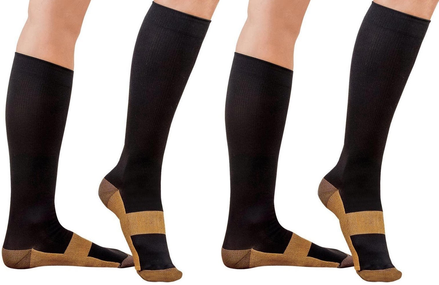 Compression Copper Socks for Men & Women - 2 Pairs Over The Calf Knee High Support Stockings for Pain, Swelling & Circulation Relief - Ideal for Travel, Work & Post-Workout Recovery