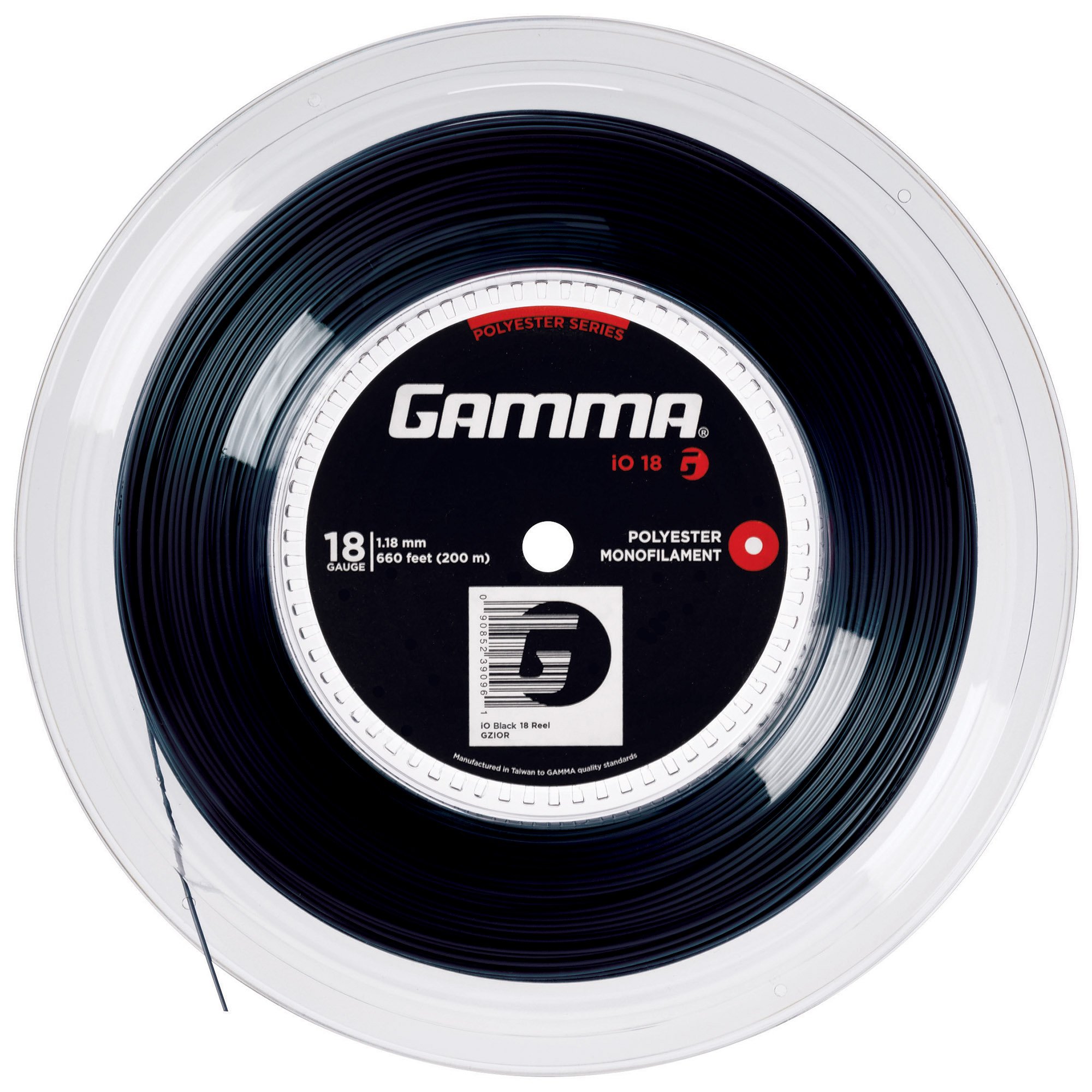 Gamma Sports iO 18g Tennis String Reel - 660 Feet Black Polyester String for Tennis Rackets | Perfect for Professional Players & Stringing Machines