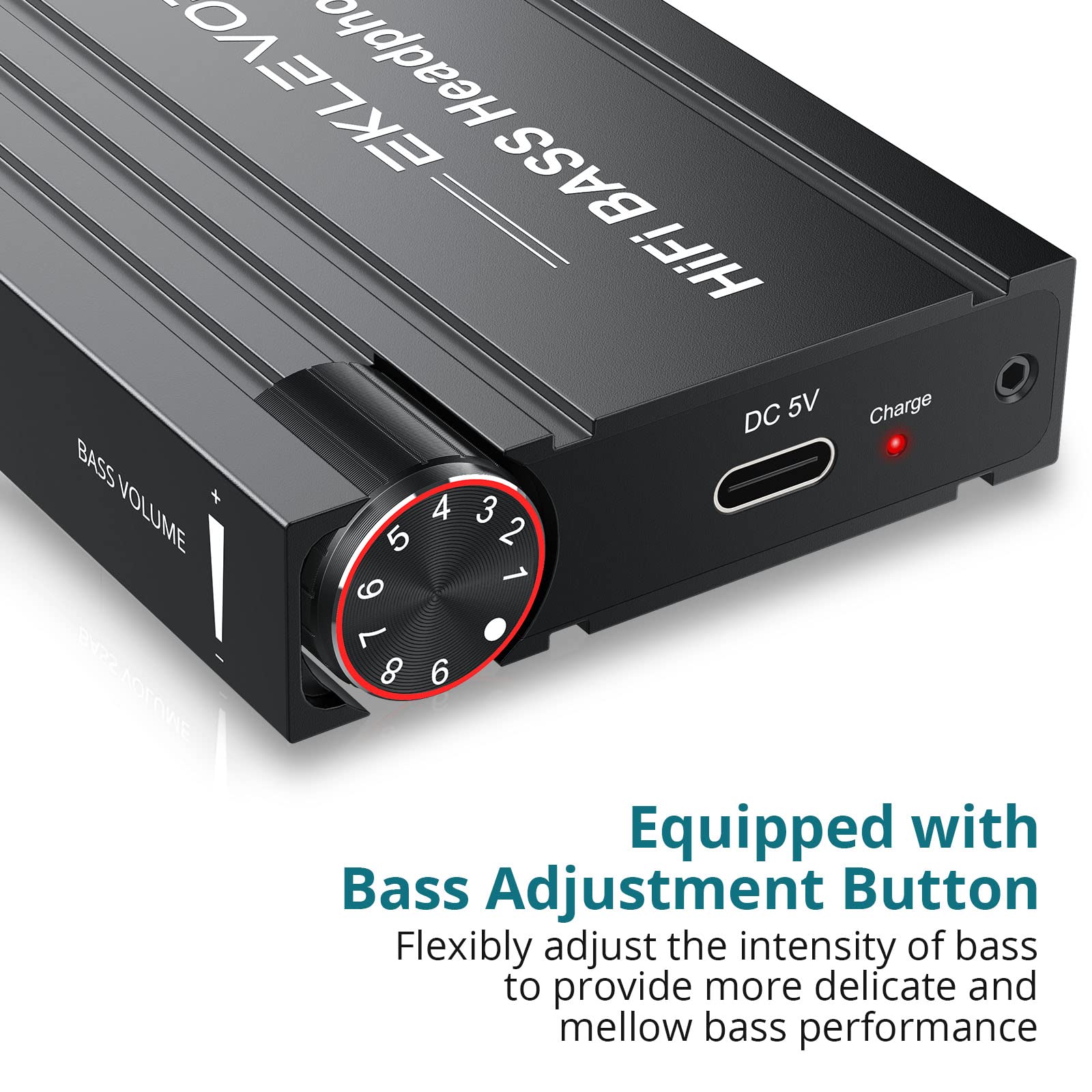 EKLEVOR Portable HiFi Headphone Amplifier with Bass Boost - 16-600Ω Impedance, Rechargeable Audio AMP, 3.5mm AUX Output for Mac, iPhone, iPad, MP3, MP4, PC, PS4 & PS5 Controller - Perfect for Gaming, Music Production & Travel