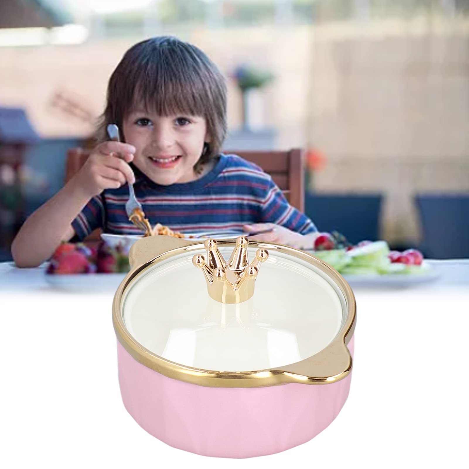 Ceramic Soup Bowls with Lid - 16oz Crown Cereal Bowls for Soup, Rice, Salad & Instant Noodles - Binaural Handle Design, Microwave & Dishwasher Safe (Pink) - Perfect for Home Dining, Office Lunch & Meal Prep