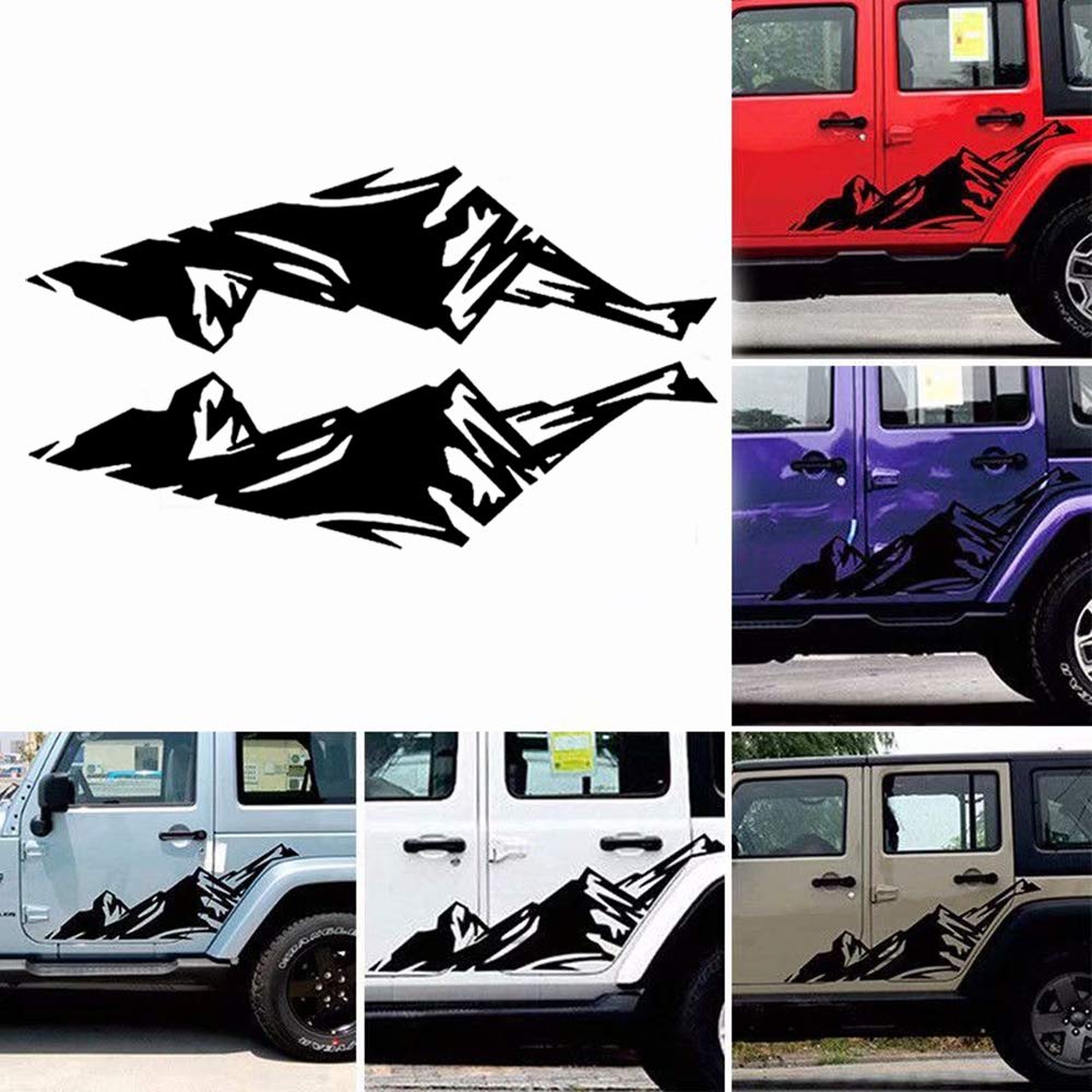GiftCity Mountain Car Decals - 1 Set Vinyl Stickers for Cars, Trucks, F-150 & Jeep Wrangler | Universal Scratch-Resistant Decals (Black) | Perfect for Off-Road Adventures & Personalizing Your Vehicle