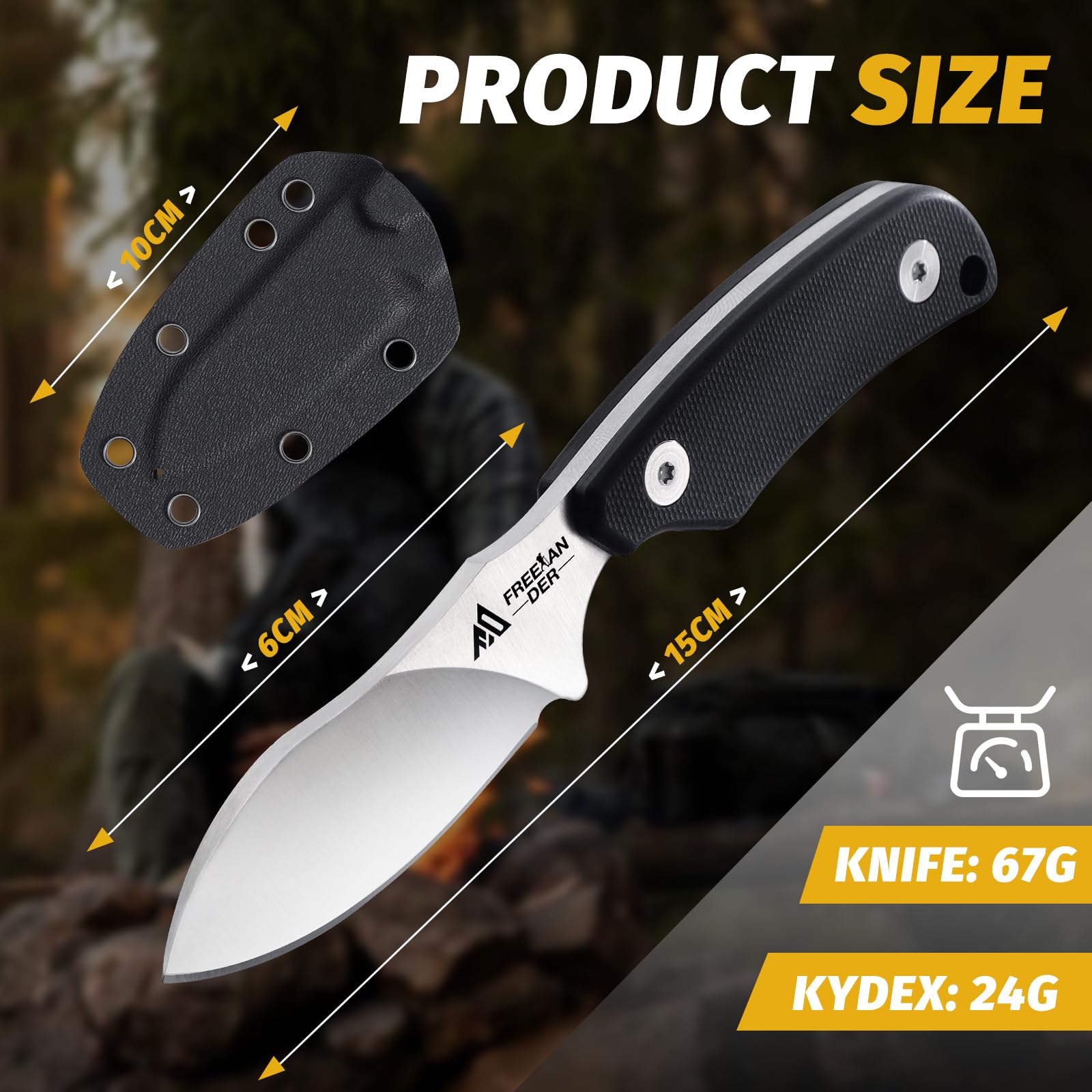 D2 Steel Neck Knife - Mini Outdoor Survival Knife with Kydex Sheath & Ball Chain, Full Tang Fixed Blade with G10 Handle - Bushcraft Hunting Knife for Camping, Hiking & Emergency Survival Gear