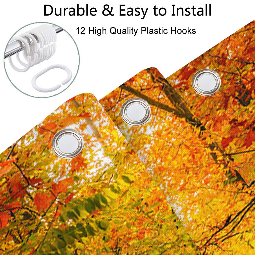 72x72 Inch Autumn Leaves Shower Curtain Set with Hooks - Fall Bathroom Decor for Thanksgiving & Halloween - Waterproof Fabric for Cozy Seasonal Home Decor