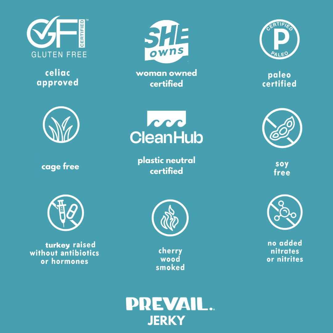 Premium Free-Range Turkey Jerky by PREVAIL - Low Sodium, Gluten Free, Paleo Certified | 3-Pack | Soy Free, No Preservatives, Non-GMO | Healthy Snack for Hiking, Camping & Keto Diet