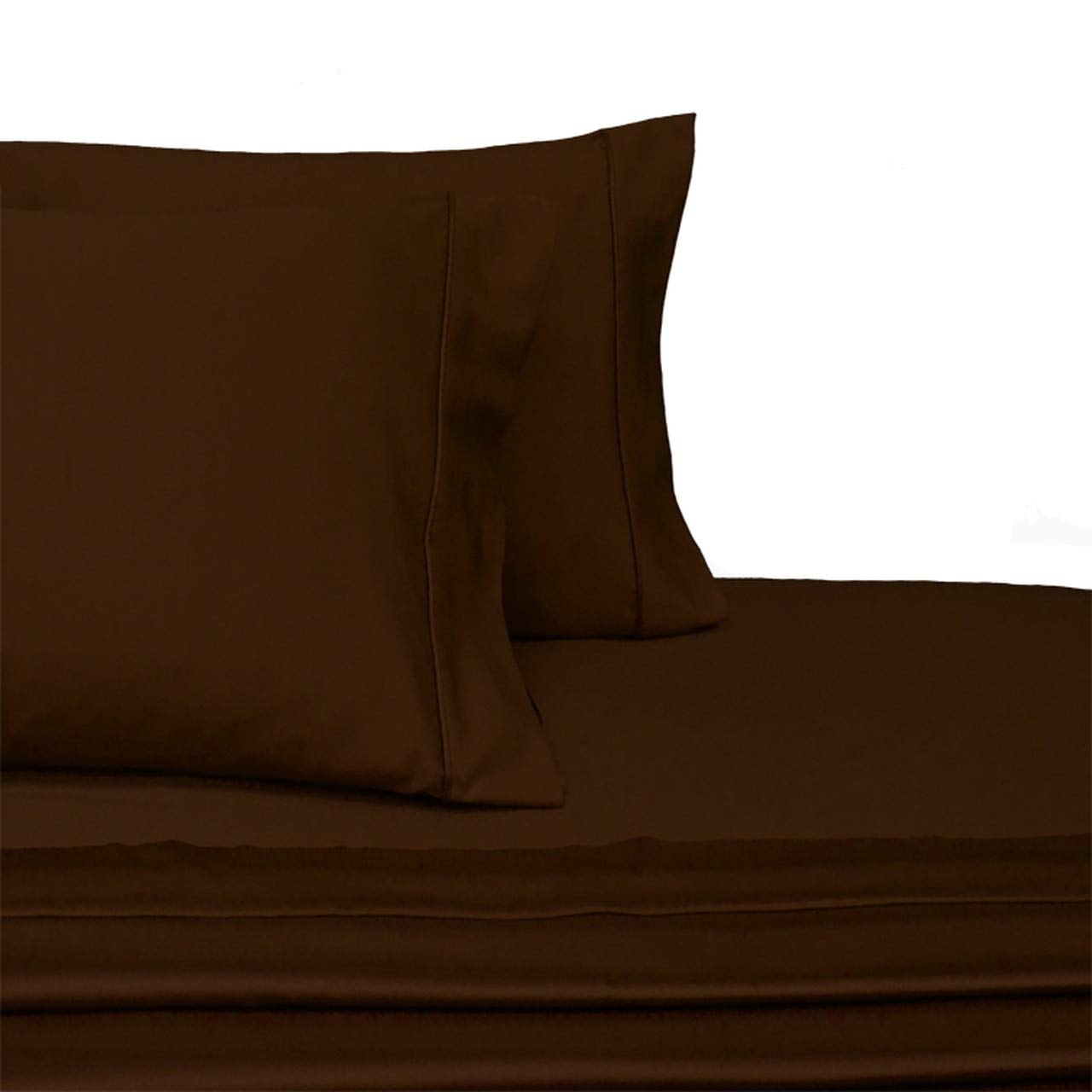 Split-King Size Sheets Set - 2 Twin XL Fitted Sheets, 100% Cotton Deep Pocket Cooling Sateen Weave Bedding in Chocolate Brown | Ultra Soft Breathable Sheets for Master Bedroom, Guest Room & Vacation Homes