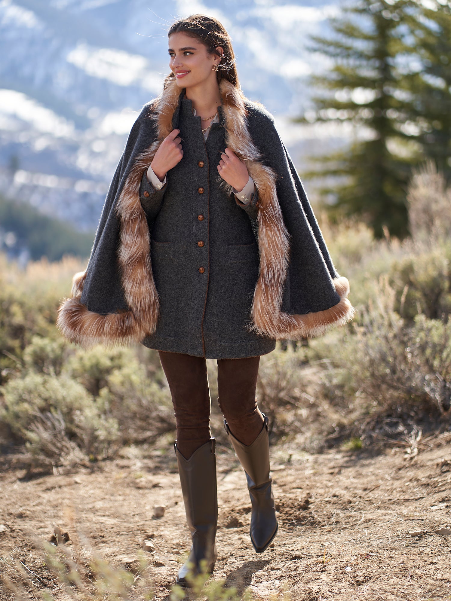Brenna Soft Wool Cape with Fur Trim - Cozy Winter Outerwear for Women | Perfect for Casual Outings & Holiday Events