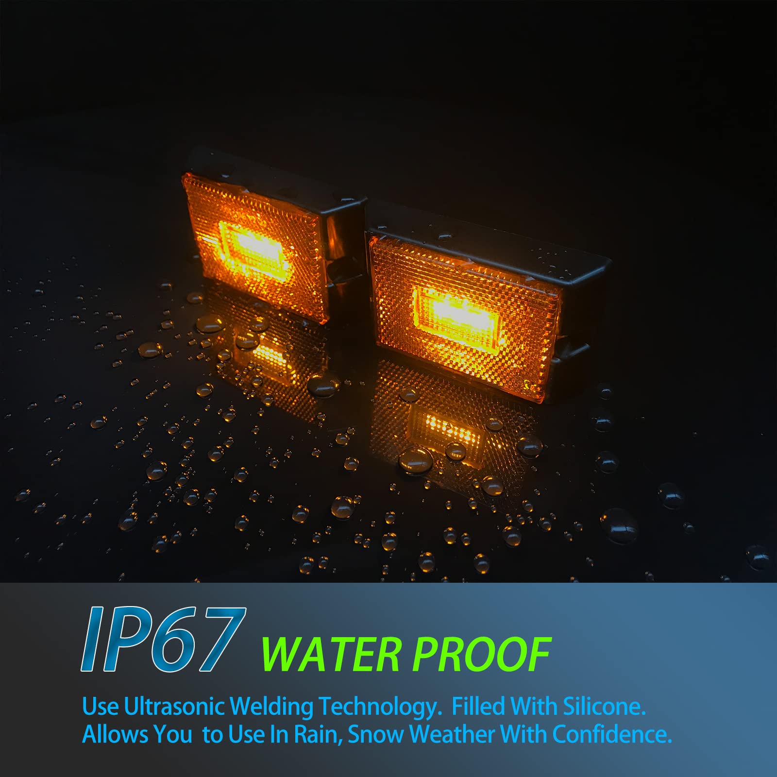 Dot Approved LED Trailer Marker Lights - Amber Rectangular Side Clearance & Running Lights for Utility Trailers (2-Pack) | Heavy-Duty Waterproof Design for Trucking, RV & Commercial Vehicle Safety