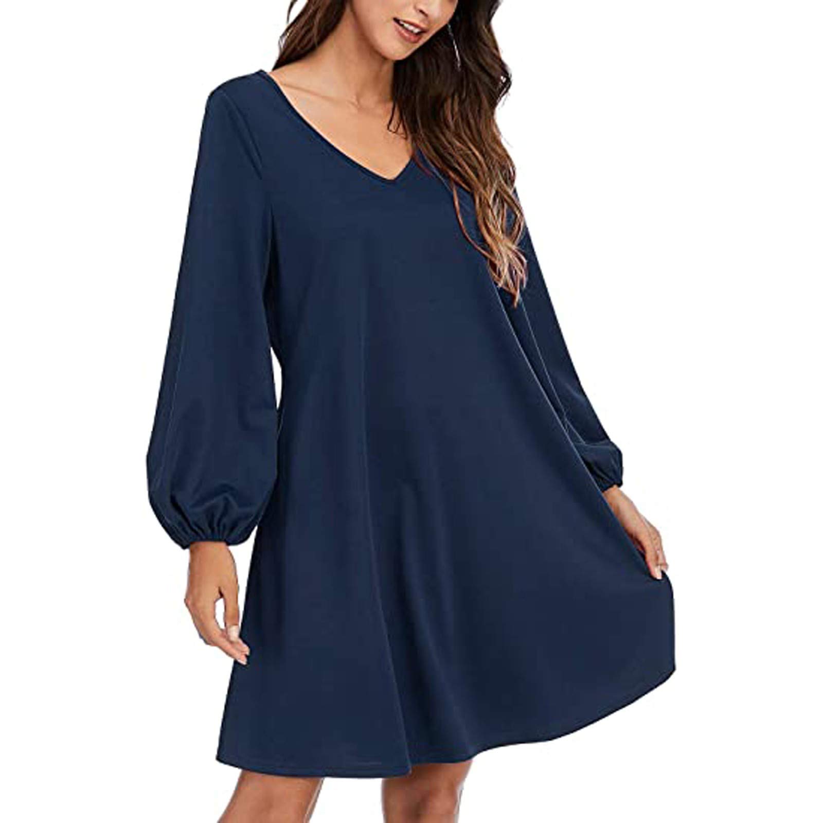 Elegant Women's Long Lantern Sleeve Cocktail Dress with Tie Waist - Crewneck Knit Party Dress for Evening Events, Weddings & Date Nights