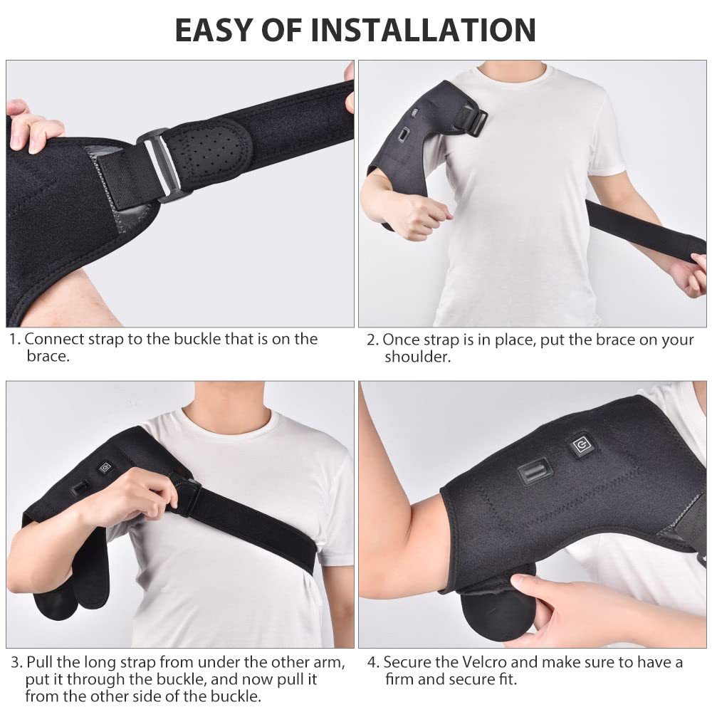 Heated Shoulder Brace for Pain Relief - Adjustable Hot & Cold Therapy Wrap for Frozen Shoulder, Bursitis, Tendonitis - Ideal for Work, Sports & Daily Comfort