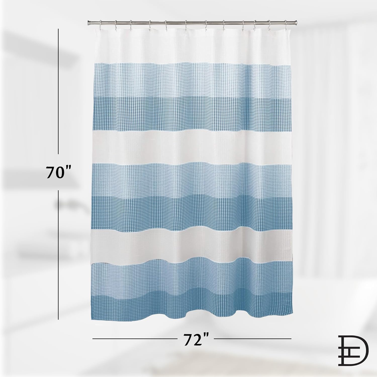 Aqua Blue Ombre Striped Waffle Weave Shower Curtain 70x72 Inch - Water Resistant Polyester Blend Bath Curtain with Rust-Resistant Grommets - Stylish Washable Shower Curtain for Modern Bathrooms, Spa Retreats & Guest Bath Decor