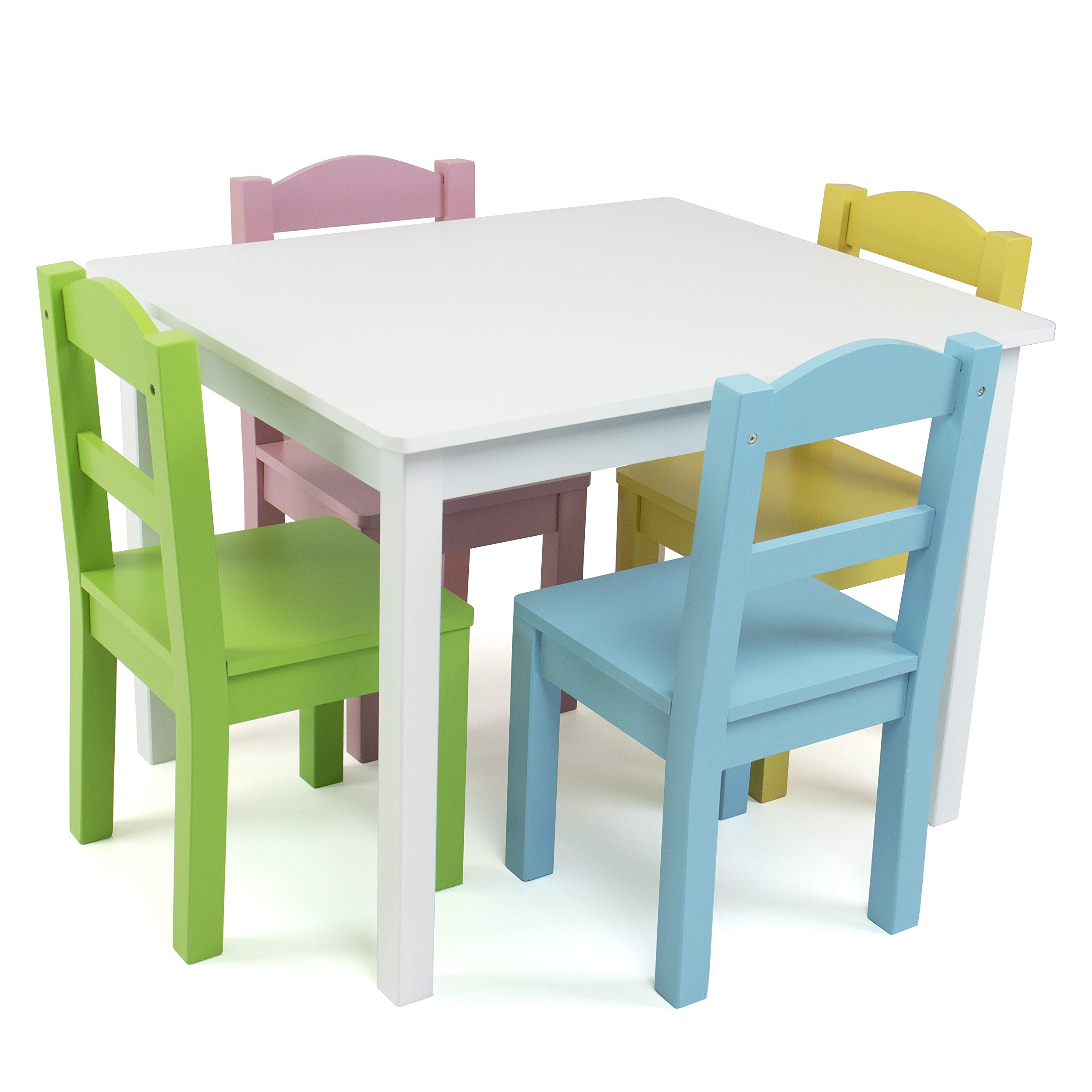 Humble Crew Kids Wooden Table and 4 Chairs Set - White/Pastel Toddler Activity Table for Arts, Crafts & Snack Time - Sturdy & Durable Children's Furniture for Playroom, Classroom & Home Learning