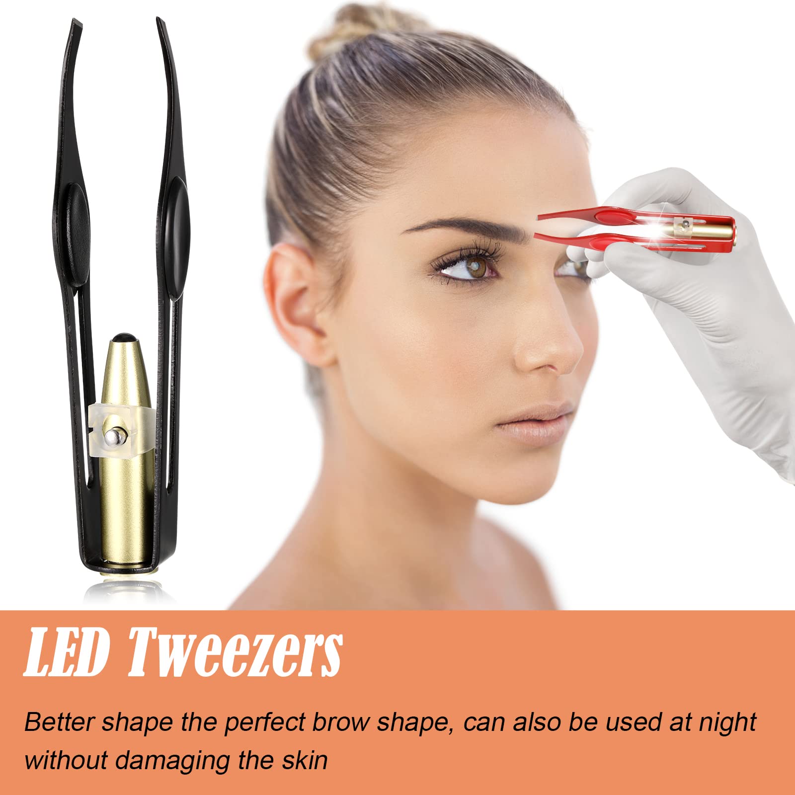 2 Pack LED Lighted Tweezers - Stainless Steel Eyebrow Tweezers for Hair Removal, Makeup & Precision Grooming (Black & Red) - Perfect for Eyebrow Shaping, Facial Hair Removal & DIY Beauty at Home