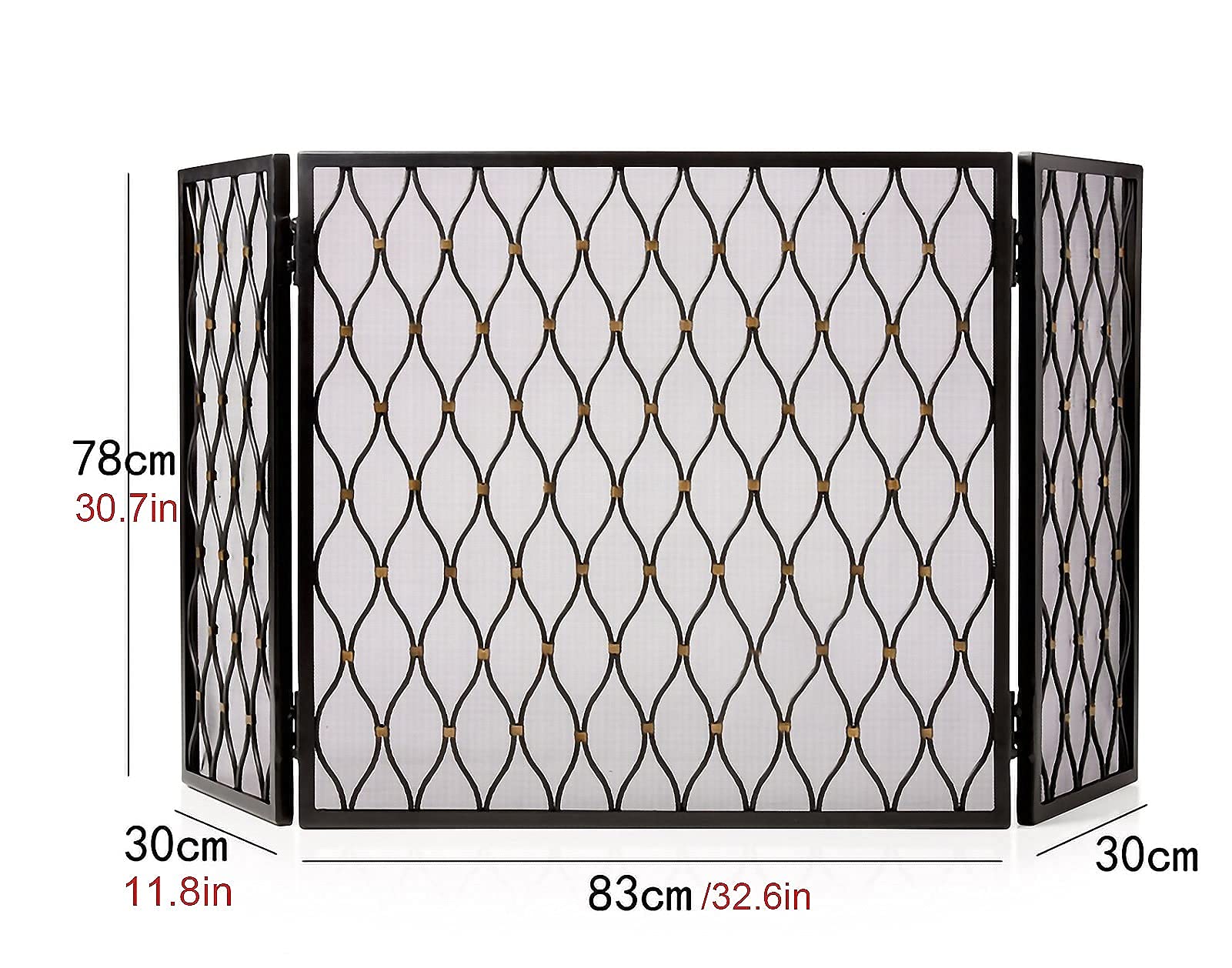 Heavy Duty 3-Panel Free-Standing Fireplace Screen - 30.7