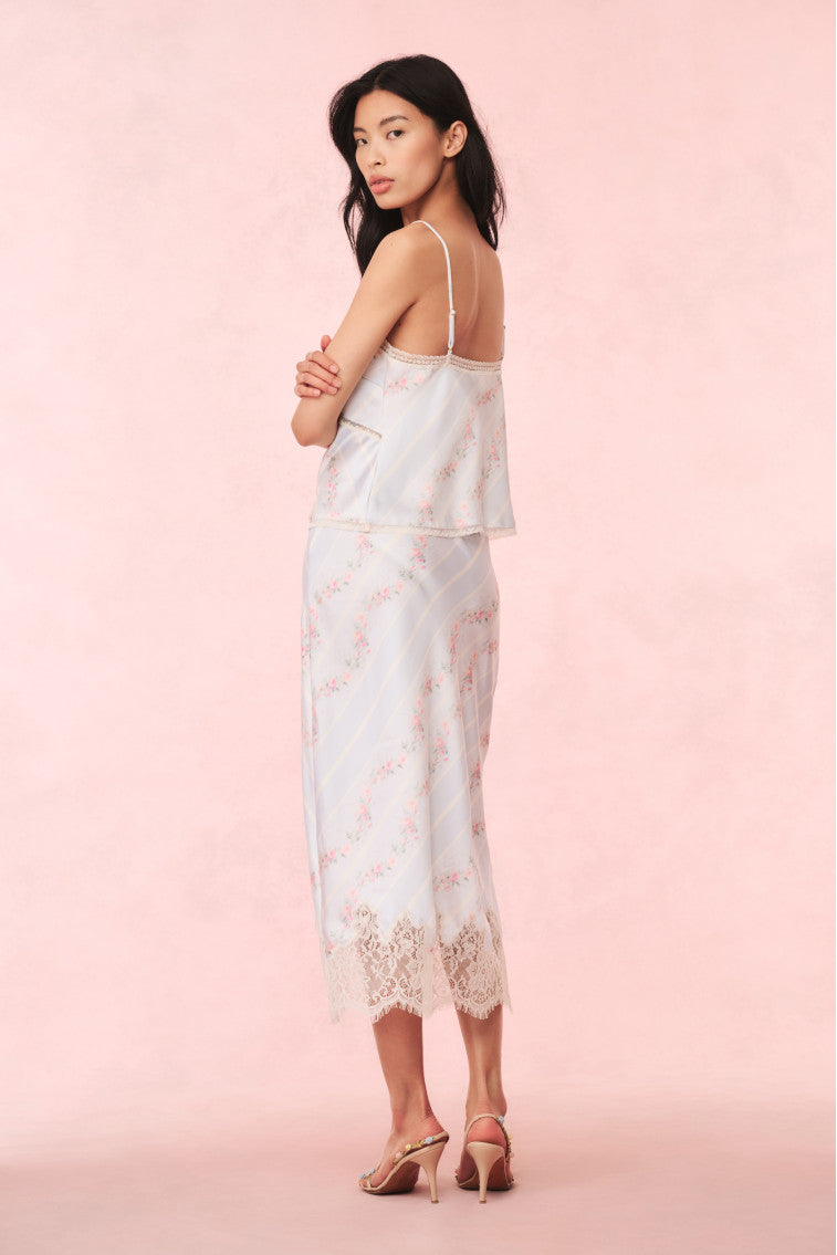 Malina Satin Floral Midi Slip Skirt - Women's Elegant Flowy Skirt for Spring & Summer, Perfect for Weddings, Dates & Beach Vacations