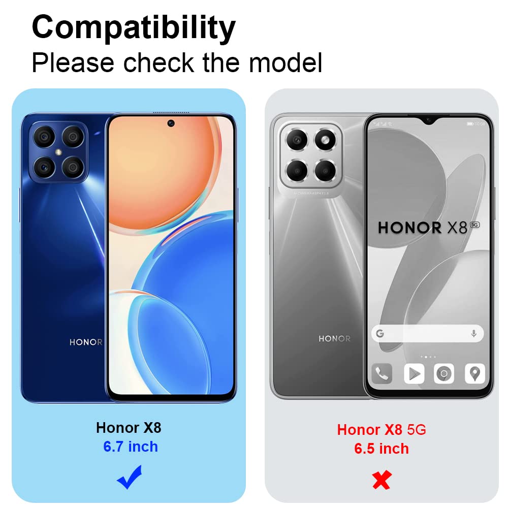 QUIETIP Shockproof Magnetic Phone Case for Honor X8 - TPU + PC Bumper Cover with 2 Pack Tempered Glass Screen Protector (Black) | Car Mount Compatible & Drop Protection for Daily Use & Travel