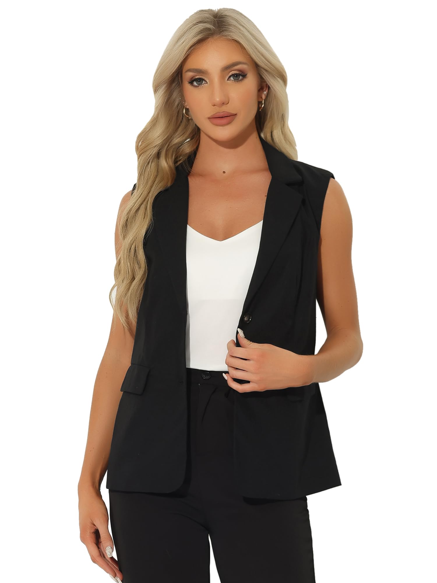 Allegra K Women's Sleeveless Blazer Vest - Lightweight Cotton Linen Suit Jacket for Office Work & Business Casual | Spring Summer Wardrobe Essential for Professional Women