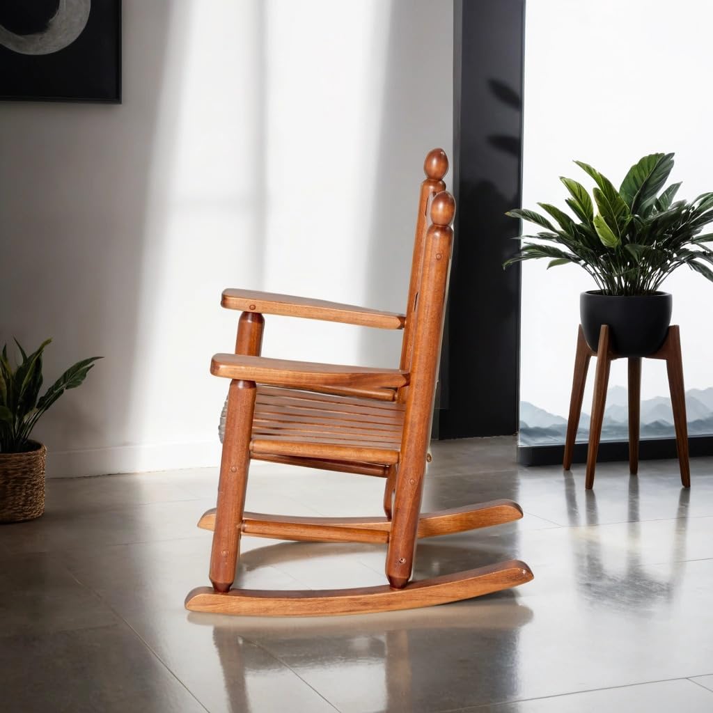 Wooden Rocking Chair for Toddlers Ages 3-6 - Kids Rocker Chair for Indoor & Outdoor Use - Patio, Porch, Balcony, Nursery Furniture - Natural Brown Finish - Perfect for Reading Nook, Playroom or Relaxation Time