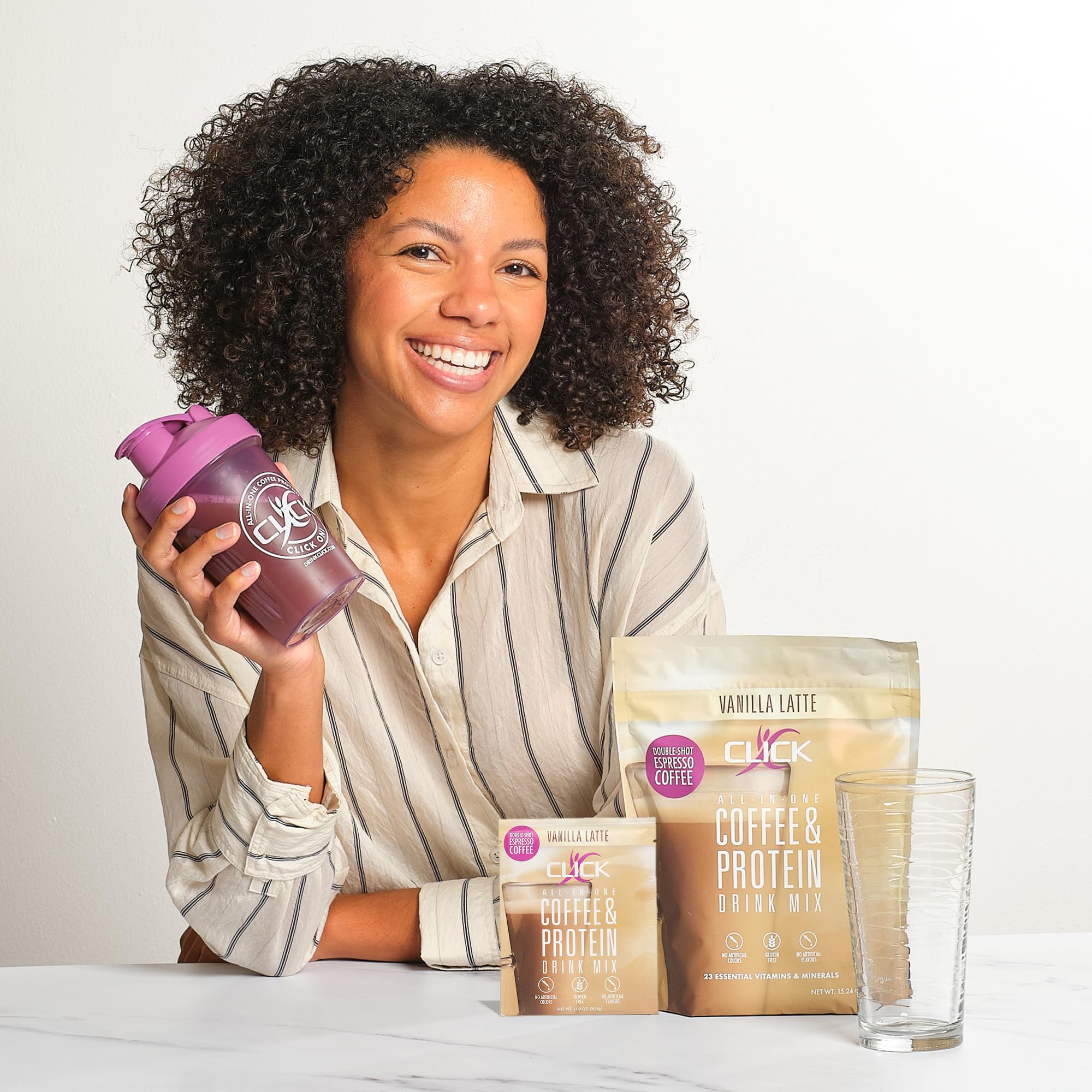 Click Coffee Protein Powder - Double Shot Espresso with 16g Protein & 23 Vitamins | Low Calorie Meal Replacement Shake | 150mg Caffeine, Gluten Free, No Artificial Flavors | Vanilla Flavor | Perfect for Post-Workout Recovery & Busy Mornings