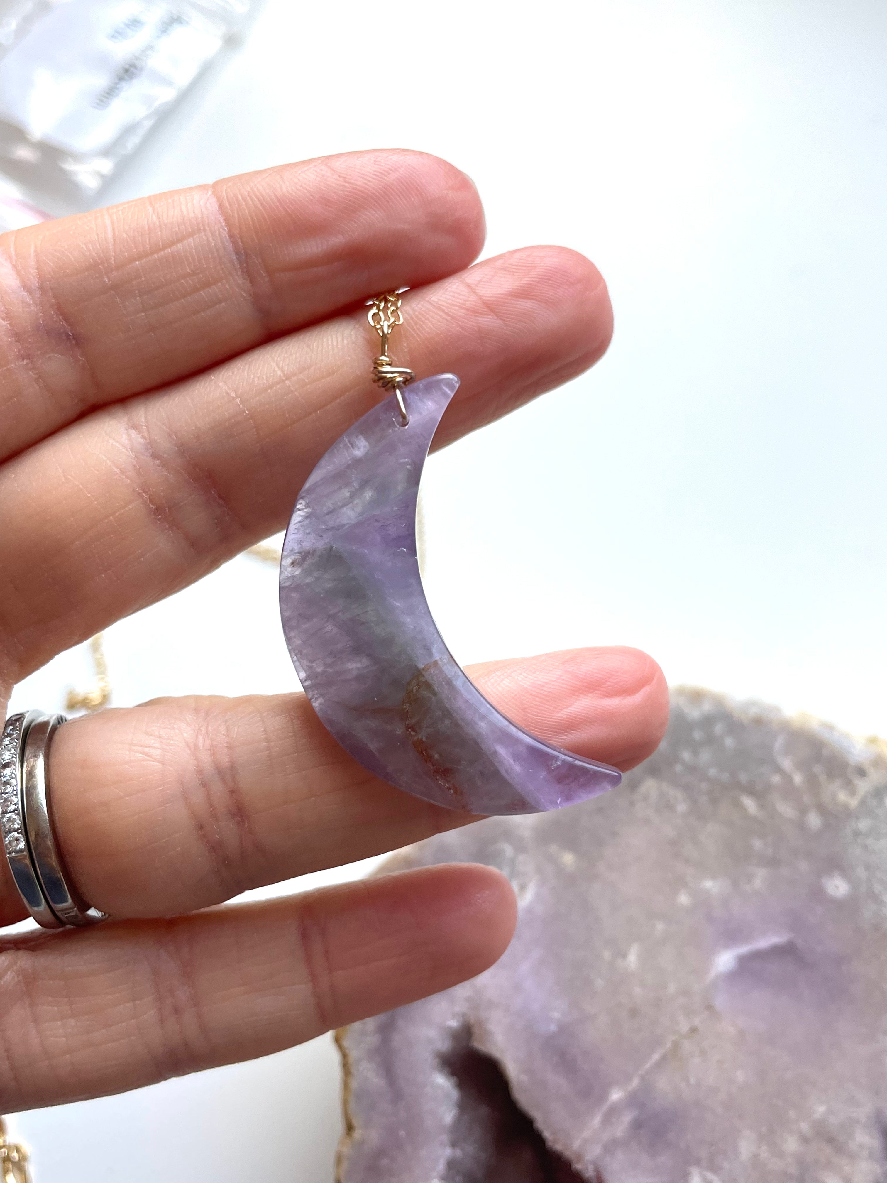 Fluorite Moon Necklace for Women – Healing Crystal Jewelry for Energy Balance & Spiritual Protection | Perfect for Meditation, Yoga & Everyday Wear