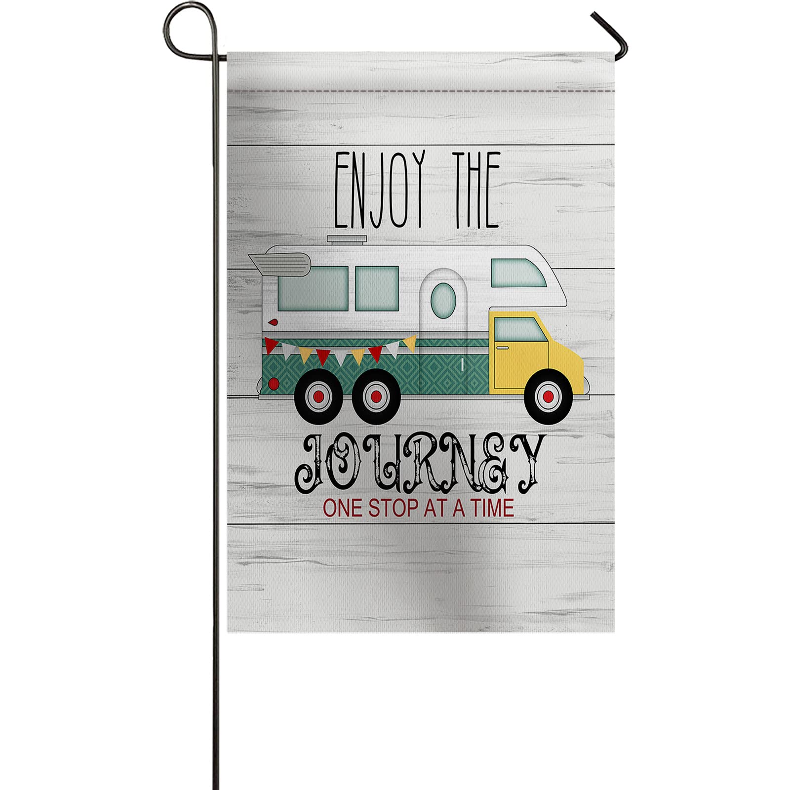 ARTSHOWING Double Sided Camper Van Garden Flag - 28x40 Inch Durable Weatherproof Polyester Yard Banner for Backyard, Lawn & Patio Decor | Perfect for Summer Parties, Holidays & Outdoor Adventures - Enjoy The Journey