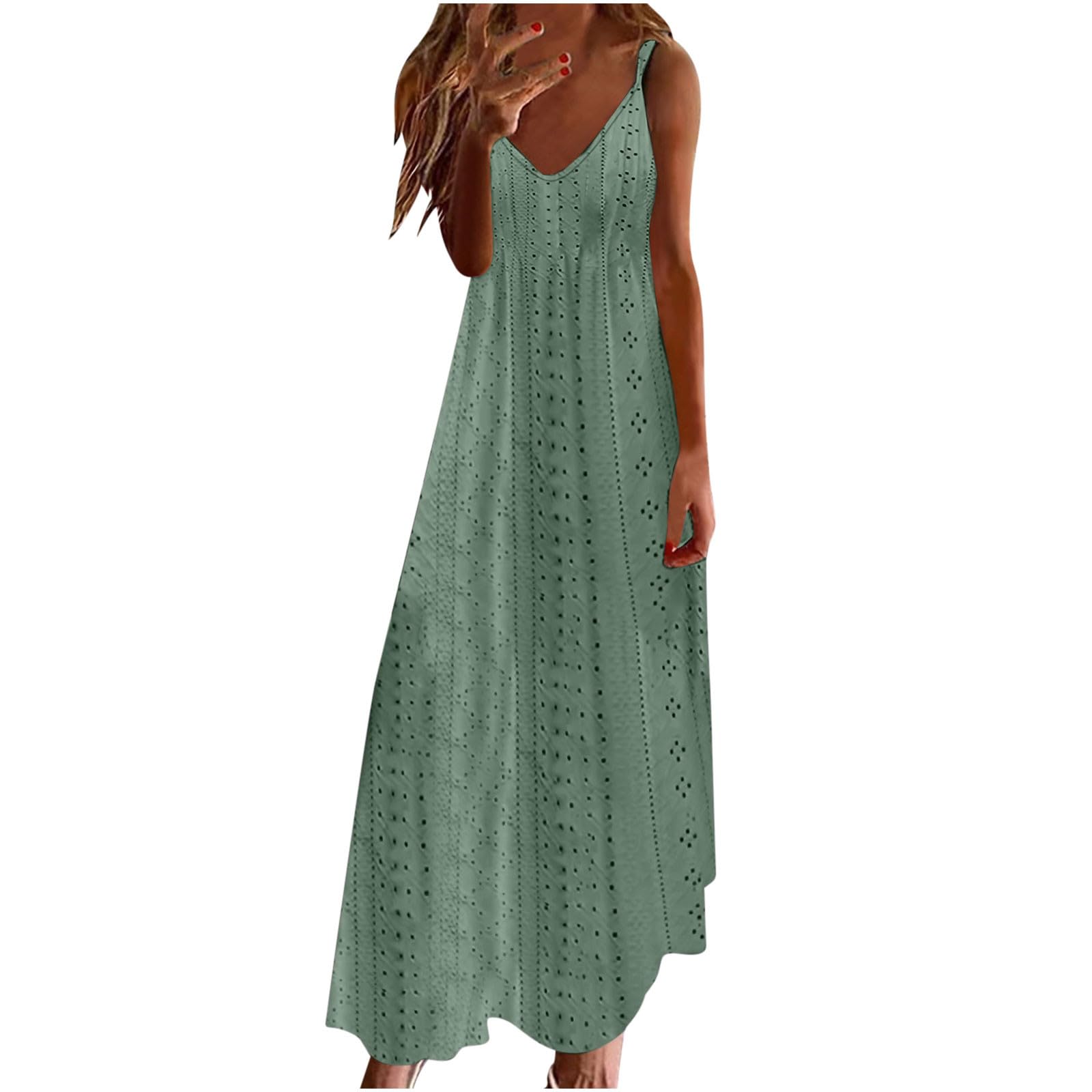 2024 Women's Summer Dresses - Casual Sleeveless Beach Sun Dress with Eyelet Details | Tropical Vacation Outfit for Spring & Summer | Perfect for Beach Parties, Resort Wear & Outdoor Date Nights
