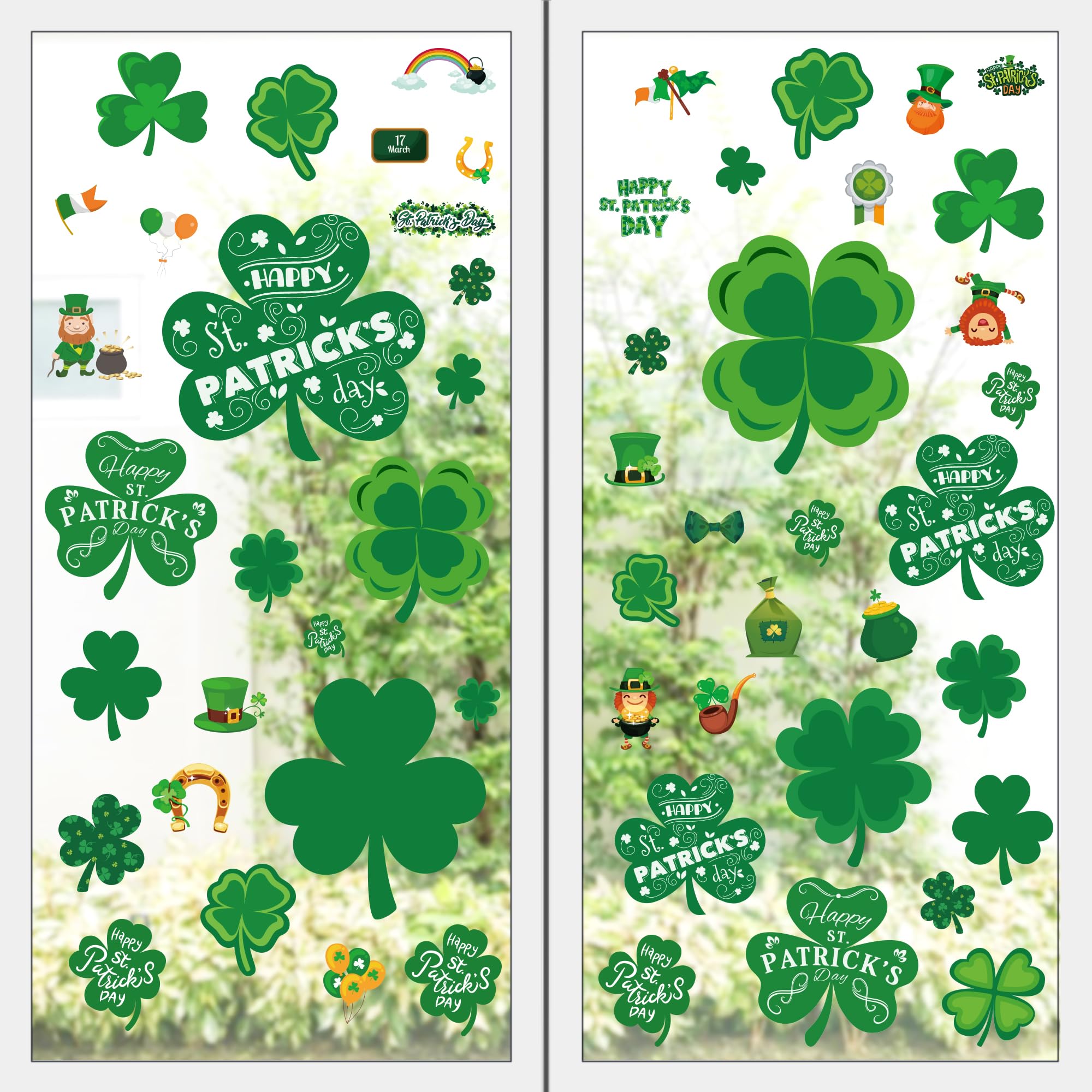 105 PCS Reusable St Patrick's Day Window Clings - Shamrock Stickers for Glass, Door & Wall Decor | Spring Party, Home & Office Decoration | St Patrick's Day Decorations