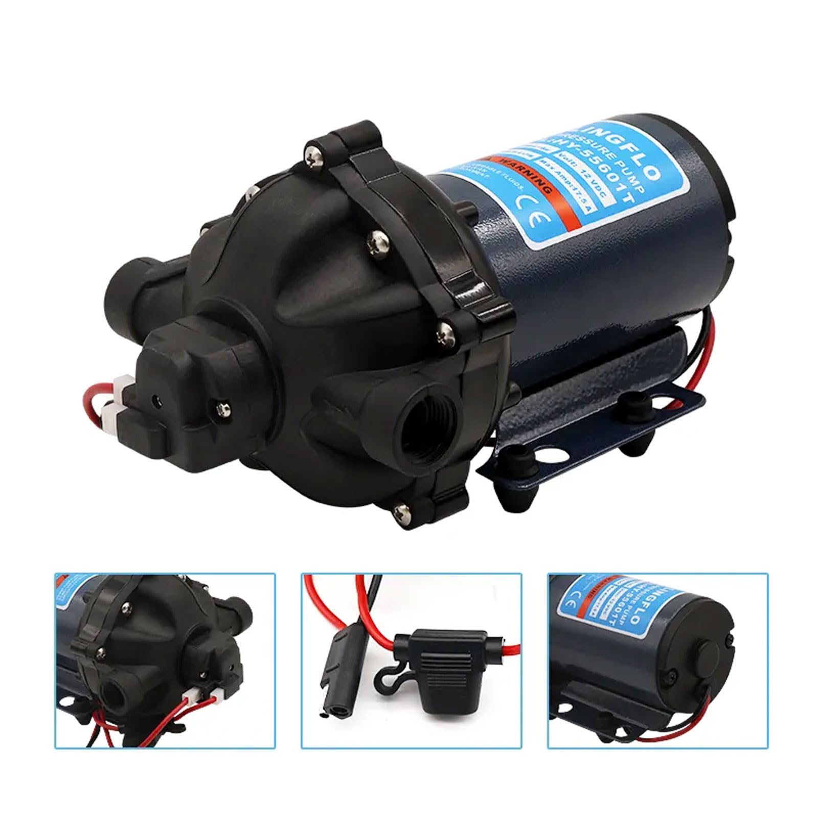 12V DC Water Diaphragm Pump - 5.5 GPM, 70 PSI High Pressure, 5-Chamber Self-Priming Booster Pump for Home, RV, Boat - Perfect for Water Transfer, Irrigation & Off-Grid Water Systems