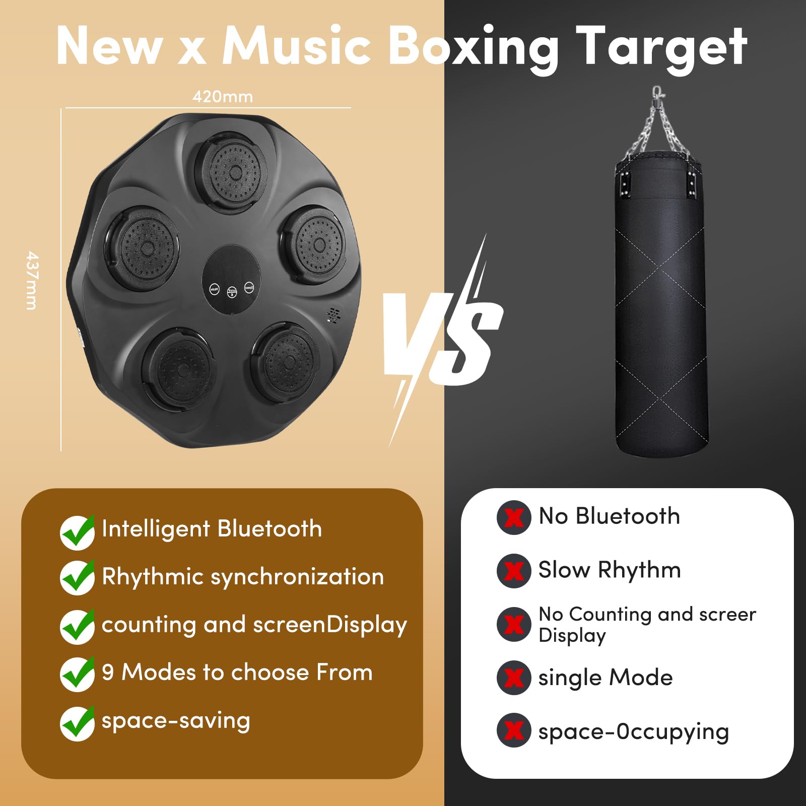 Bluetooth Smart Punching Bag with Music - Wall Mounted Electronic Boxing Trainer for Adults & Teens - Home Gym Equipment with 2 Pairs of Gloves - Perfect for Indoor Workouts, Stress Relief & Fitness Training