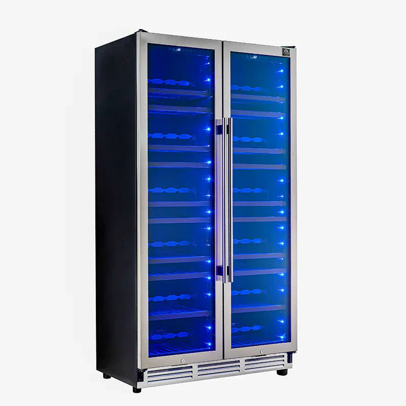 Forno Vernazza 40 Inch Side by Side Dual Zone Wine Cooler FWCDR6642 40S - Perfect for Home Bars, Restaurants, and Wine Cellars - Stainless Steel Wine Refrigerator with Temperature Control