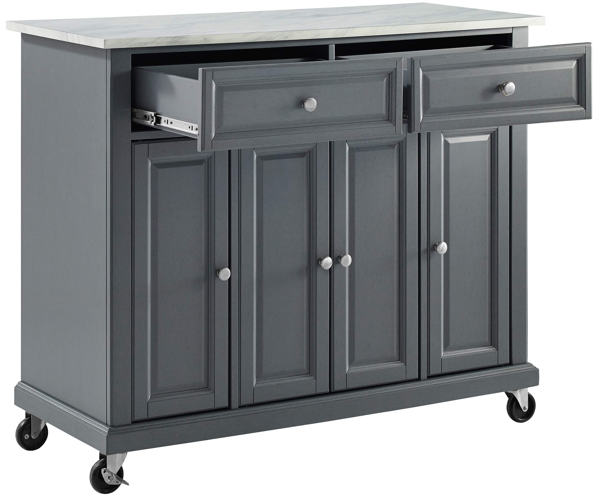 Crosley Avery Rolling Storage Cart - Kitchen Island with Shelves, Microwave Stand & Coffee Bar Organizer - Gray - Perfect for Small Spaces, Apartment Living & Mobile Kitchen Storage