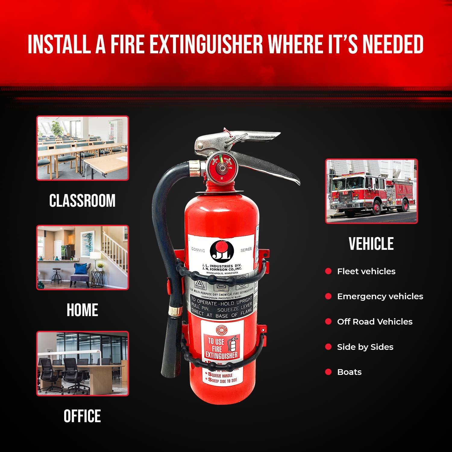 Heavy Duty Fire Extinguisher Mounting Bracket - Universal Wall Mount for 2.5lb & 5lb Extinguishers - Secure Fit for Cars, Trucks, Boats, RVs & Off-Road Vehicles - Compatible with Kidde, Amerex & Most Brands (2-Pack) - Perfect for Emergency Safety in Garages, Workshops & Adventure Vehicles