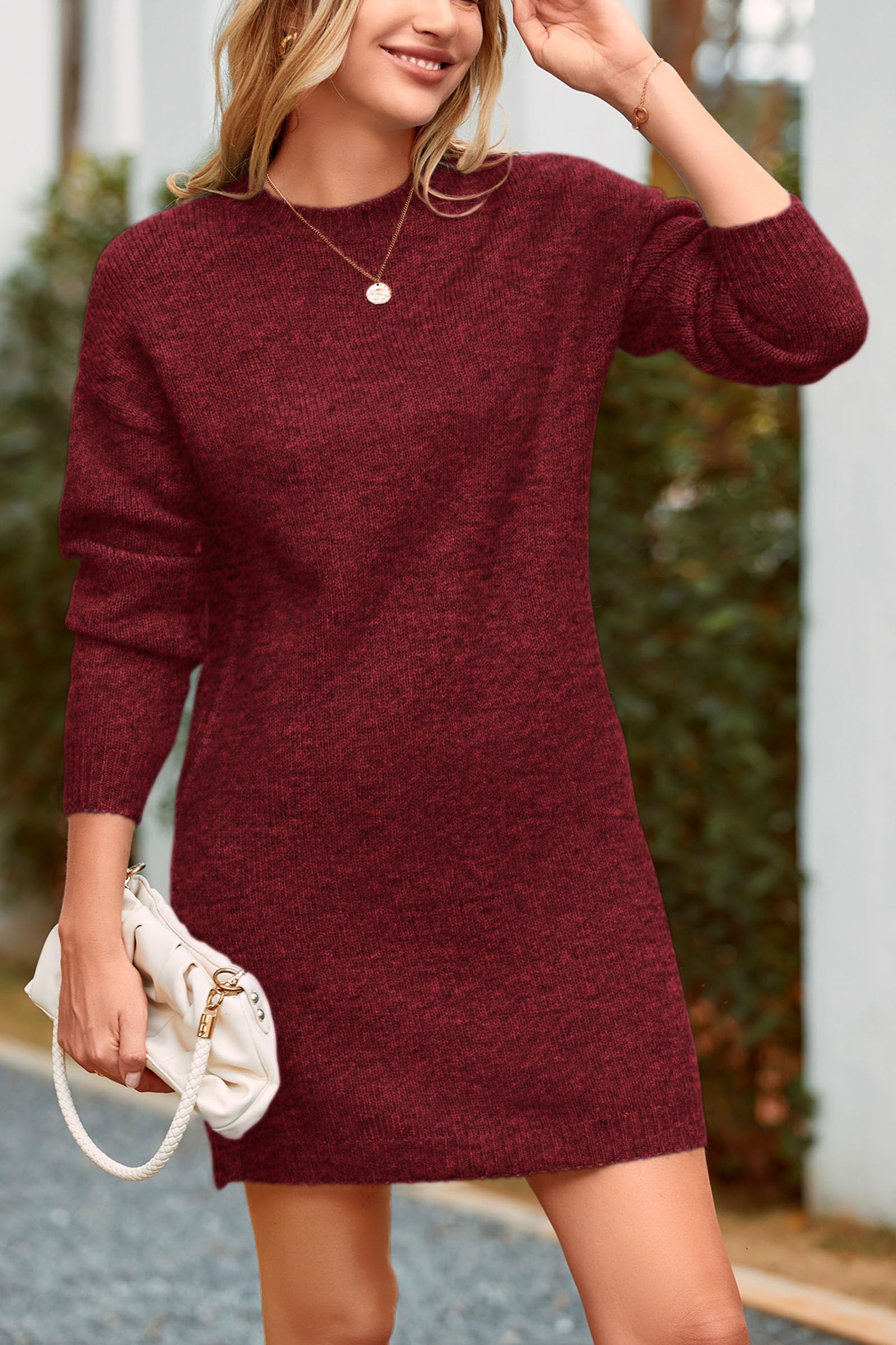 PRETTYGARDEN Women's 2025 Fall Knit Pullover Sweater - Long Sleeve Crewneck Oversized Loose Short Sweater Dress for Casual Outfits, Office Wear & Autumn Layering