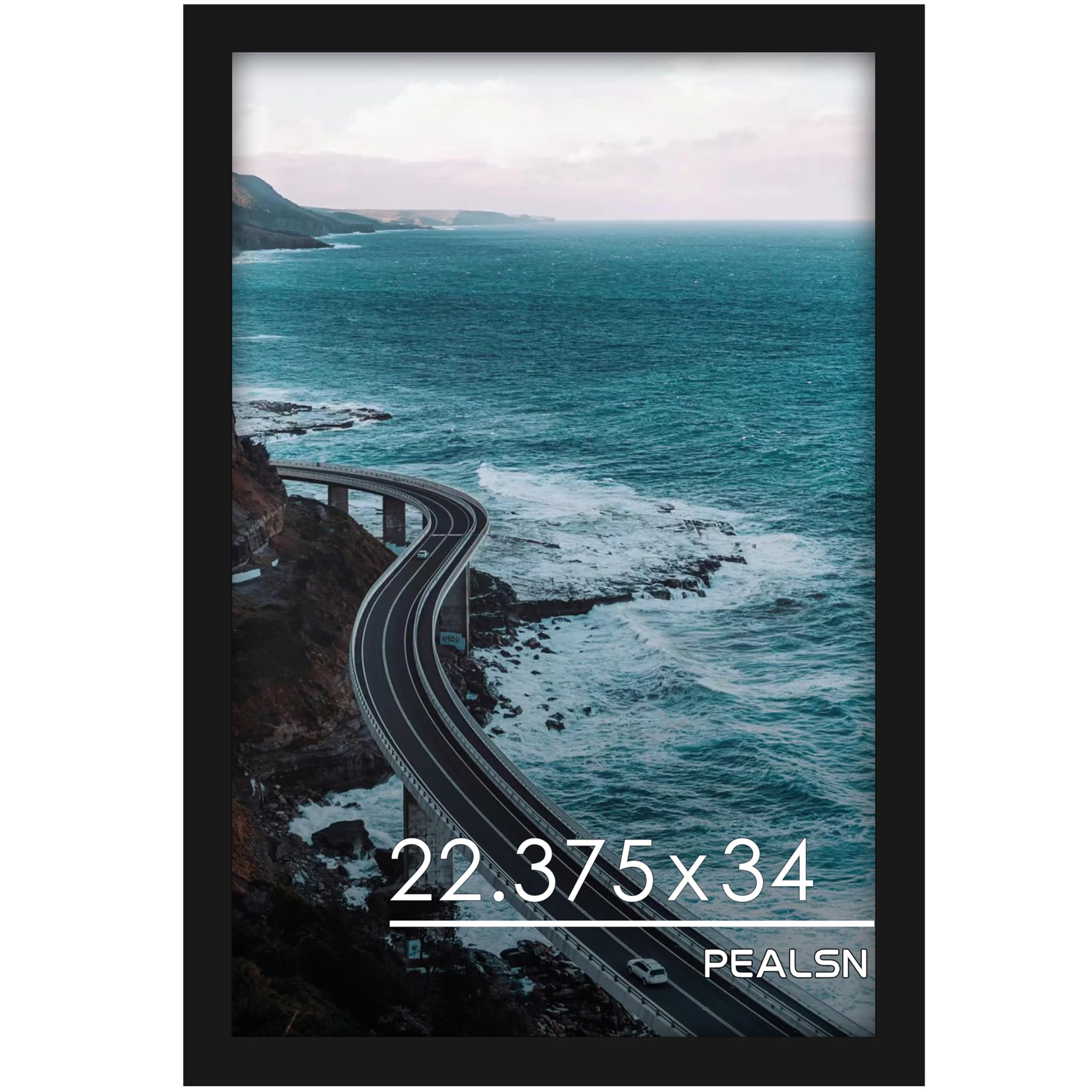 PEALSN 22.375 x 34 Inch Black Poster Frame - Wall Mount Picture Frame for Horizontal or Vertical Display - 1 Pack - Perfect for Home Decor, Office Artwork, and Photo Displays