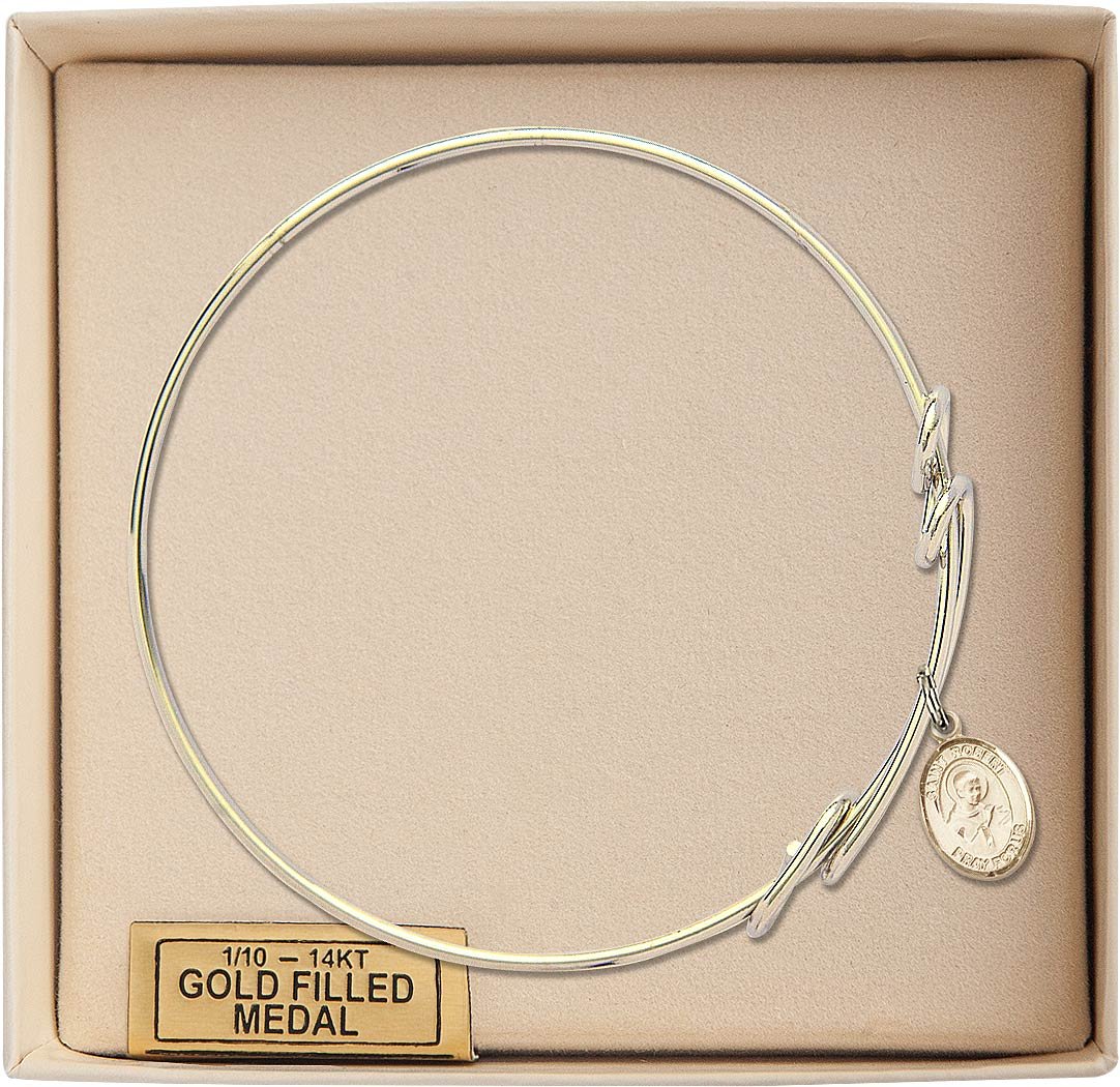 Gold-Filled Round Double Loop Bangle Bracelet with St. Robert Bellarmine - Elegant Religious Jewelry for Women, Perfect for Church, Weddings & Everyday Faith Accessories