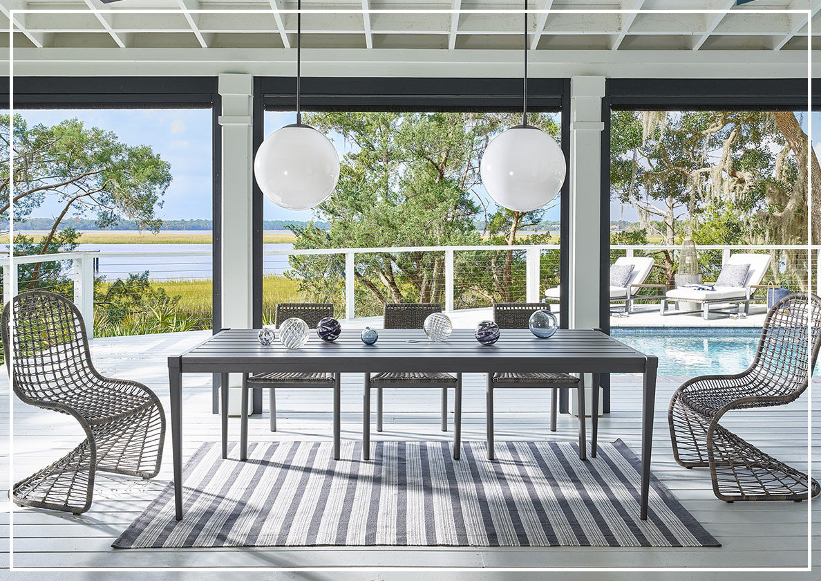 Universal Coastal Living Seneca Outdoor Concrete Rectangular Dining Table - Weatherproof Patio Furniture for Backyard, Poolside & Garden Dining