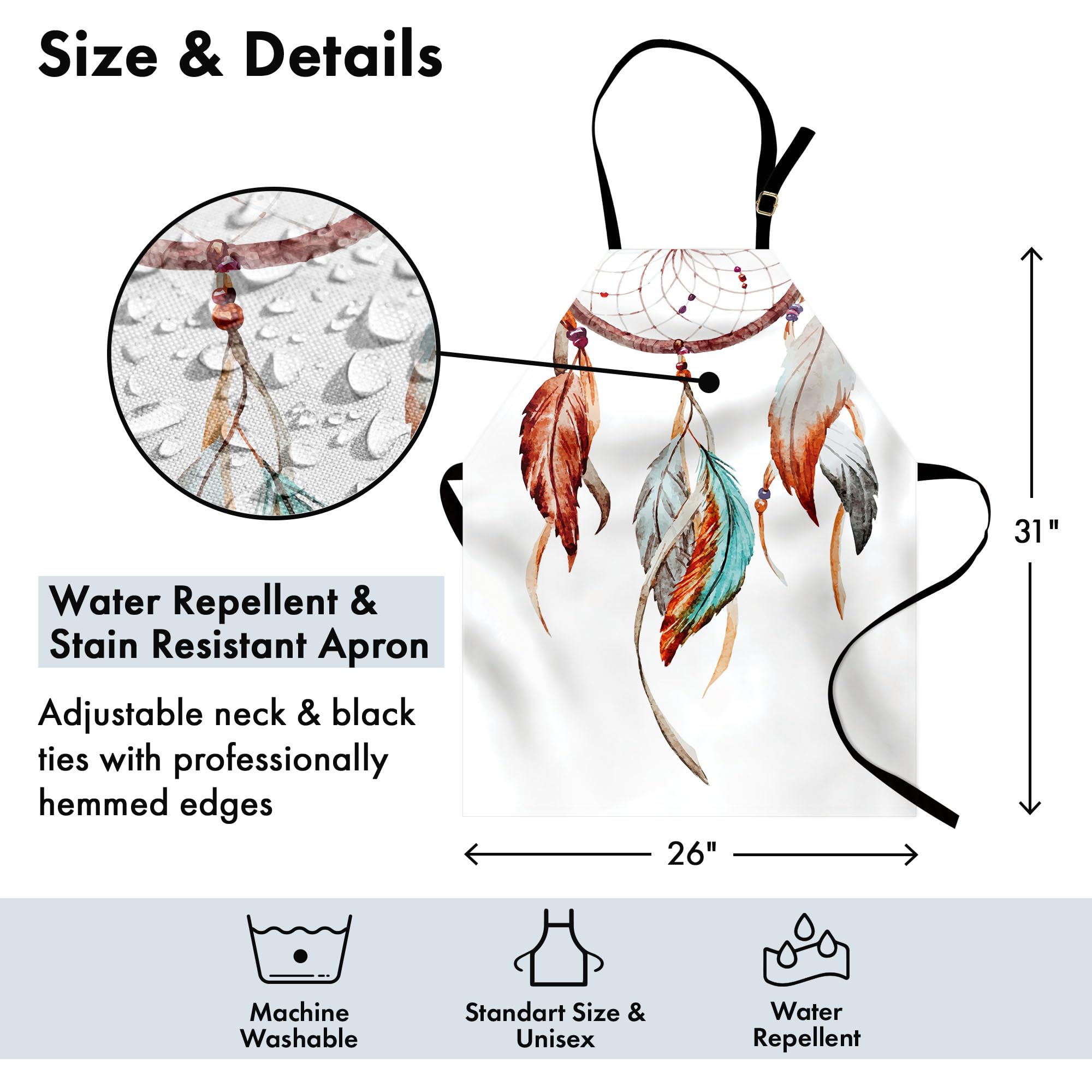 Ambesonne Feather Apron - Adjustable Unisex Kitchen Bib for Cooking & Gardening - Sienna Seafoam