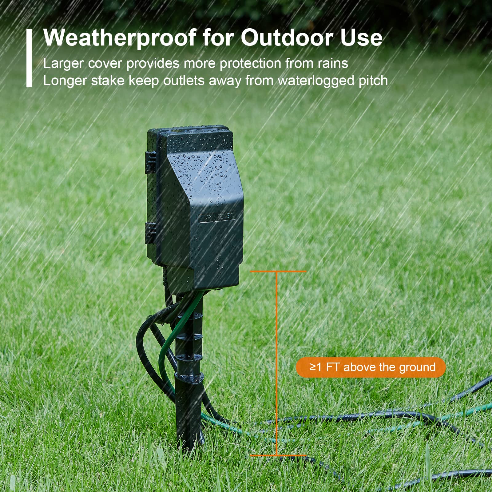 SURAIELEC 24-Hour Outdoor Mechanical Timer Power Stake - Weatherproof Electrical Outlet Splitter with 6FT Extension Cord for Patio Lights, Halloween Decorations, Christmas Lighting & Garden Landscape Use