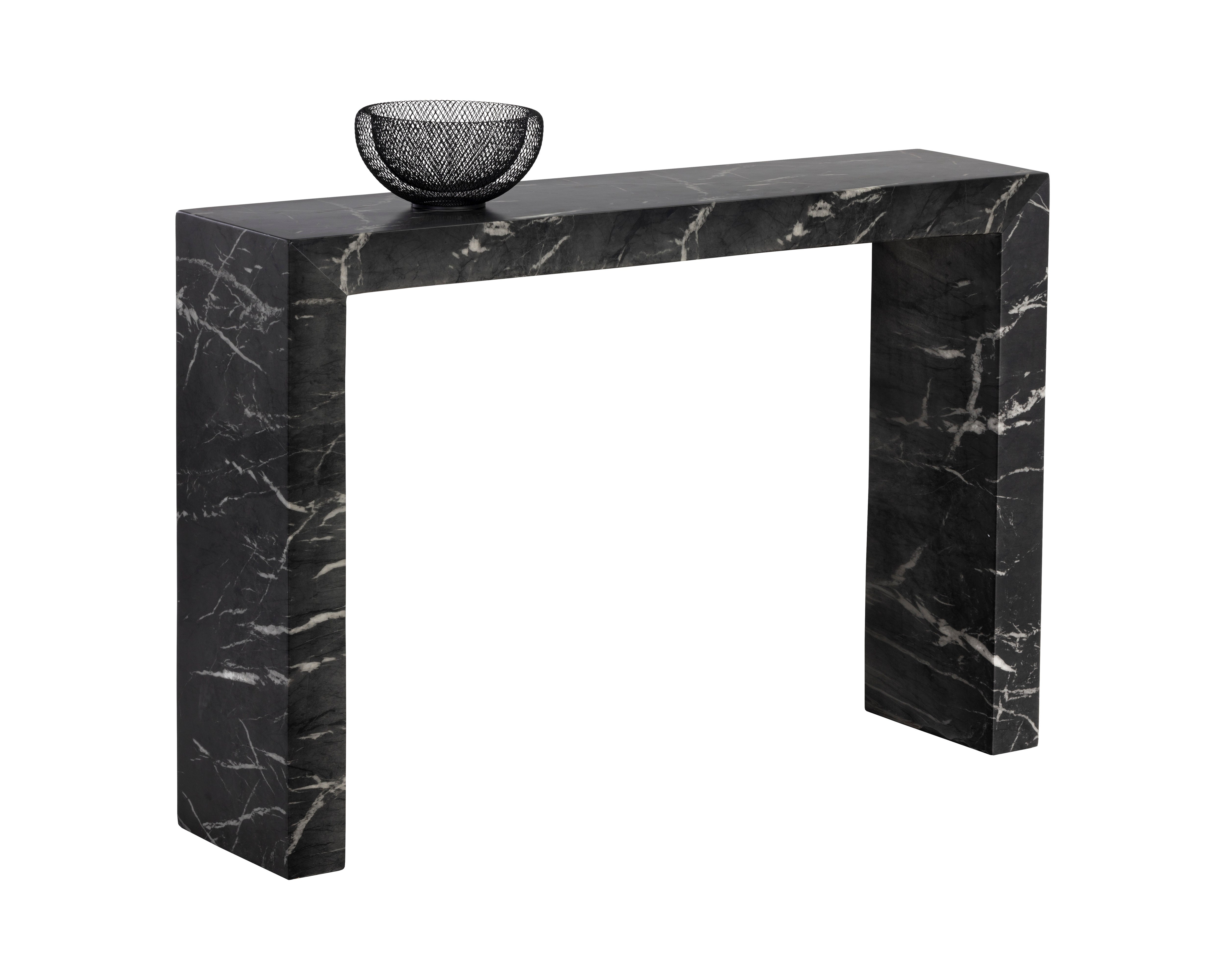 Modern Axle Console Table with Marble-Look Top - Black Finish for Entryway, Living Room, or Hallway Decor