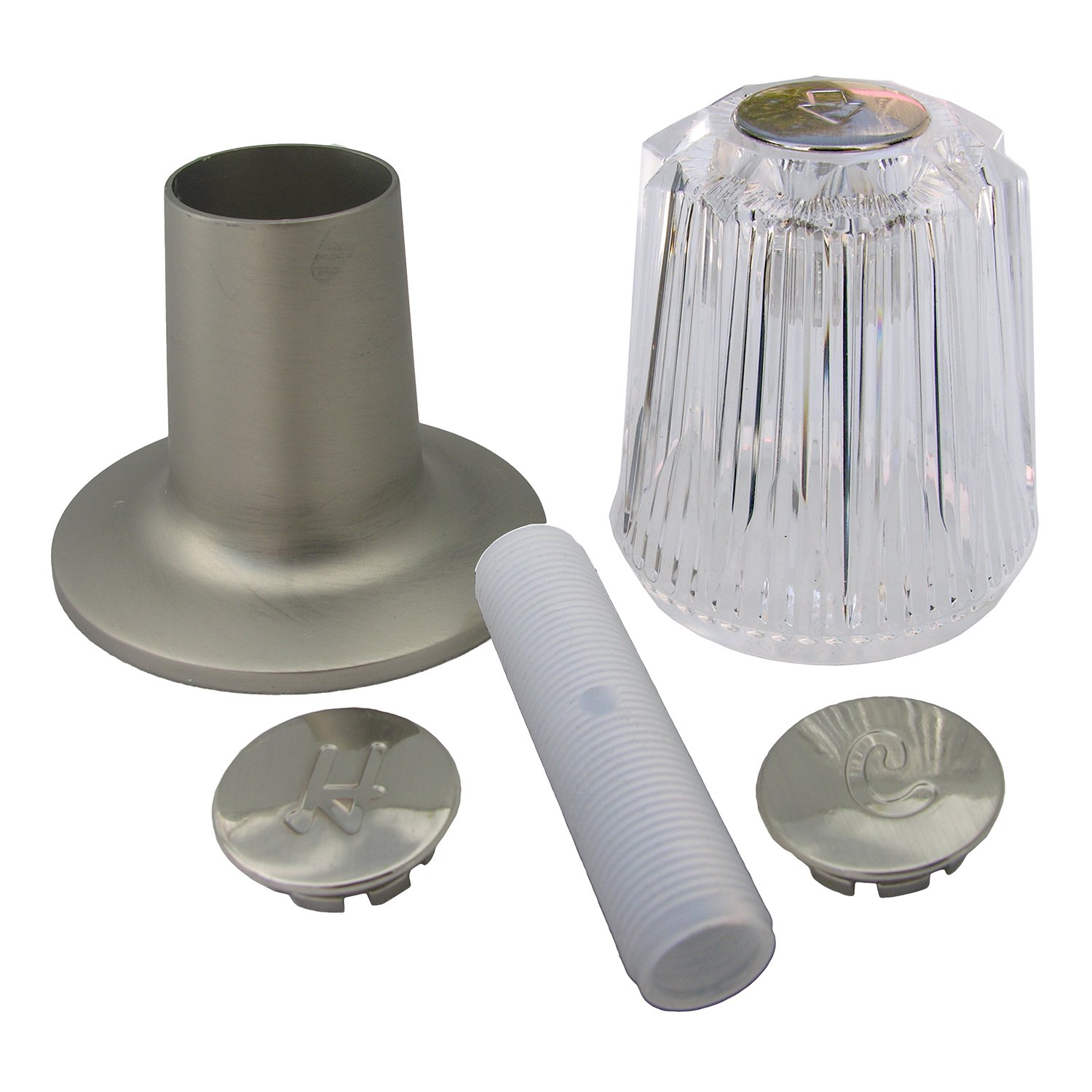 LASCO 01-9041SN Price Pfister Large Windsor Plastic Handle with Hot/Cold/Diverter Index Buttons, Flange, and Nipple, Satin Nickel - Perfect for Bathroom Faucet Replacement and Sink Upgrades