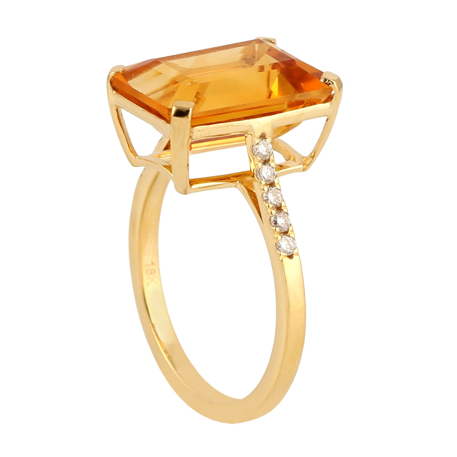 14K Yellow Gold Baguette Cut Citrine Solitaire Ring with Pave Diamond Accents - Perfect for Engagement, Anniversary & Special Occasion Gifts