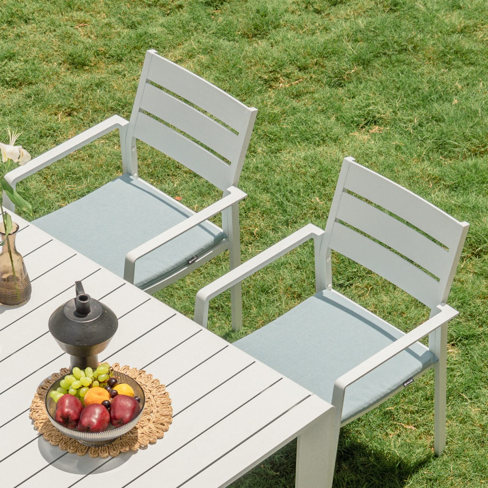 6-Piece Patio Dining Chairs Set - Stackable Outdoor Aluminum Frame Armchairs with Wide Seats for Backyard, Garden, Poolside - Weather-Resistant White Frame (Perfect for Outdoor Entertaining & Dining)