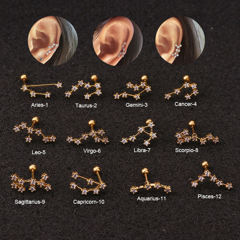 20G Surgical Steel Zodiac Sign Cartilage Stud Earrings for Women - HSPJ19101 | Perfect for Daily Wear, Gifts & Piercing Jewelry Collection