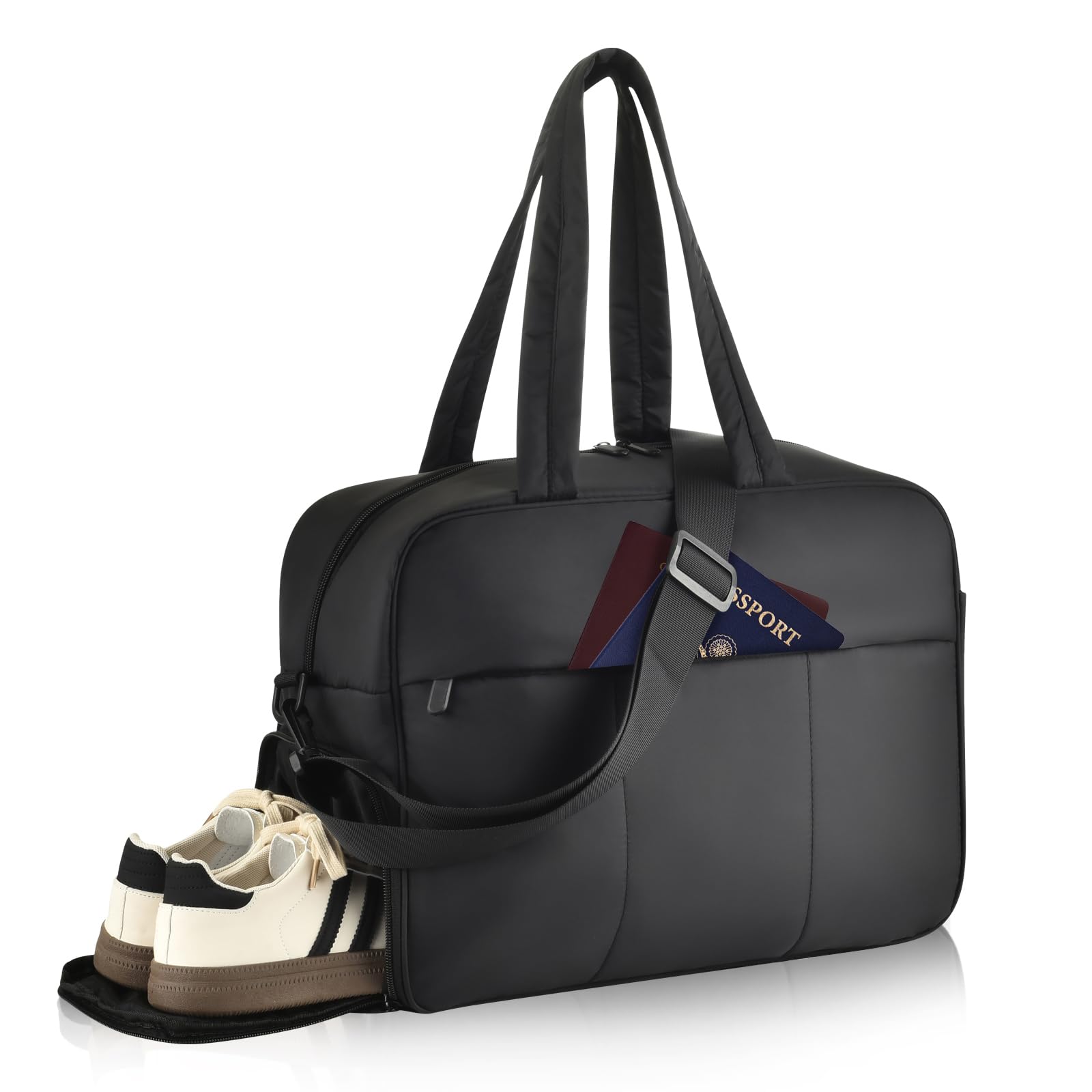 Lightweight Puffer Weekender Bag for Women - Travel & Gym Duffle with Shoe Compartment