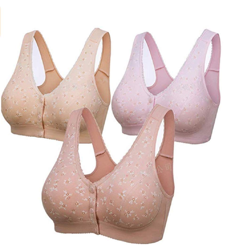 Comfortable Cotton Wireless Front Closure Bras for Elderly Women - Soft Cup Floral Padded Bras for Everyday Wear & Easy Dressing - Perfect for Relaxing at Home, Light Activities & Senior Comfort