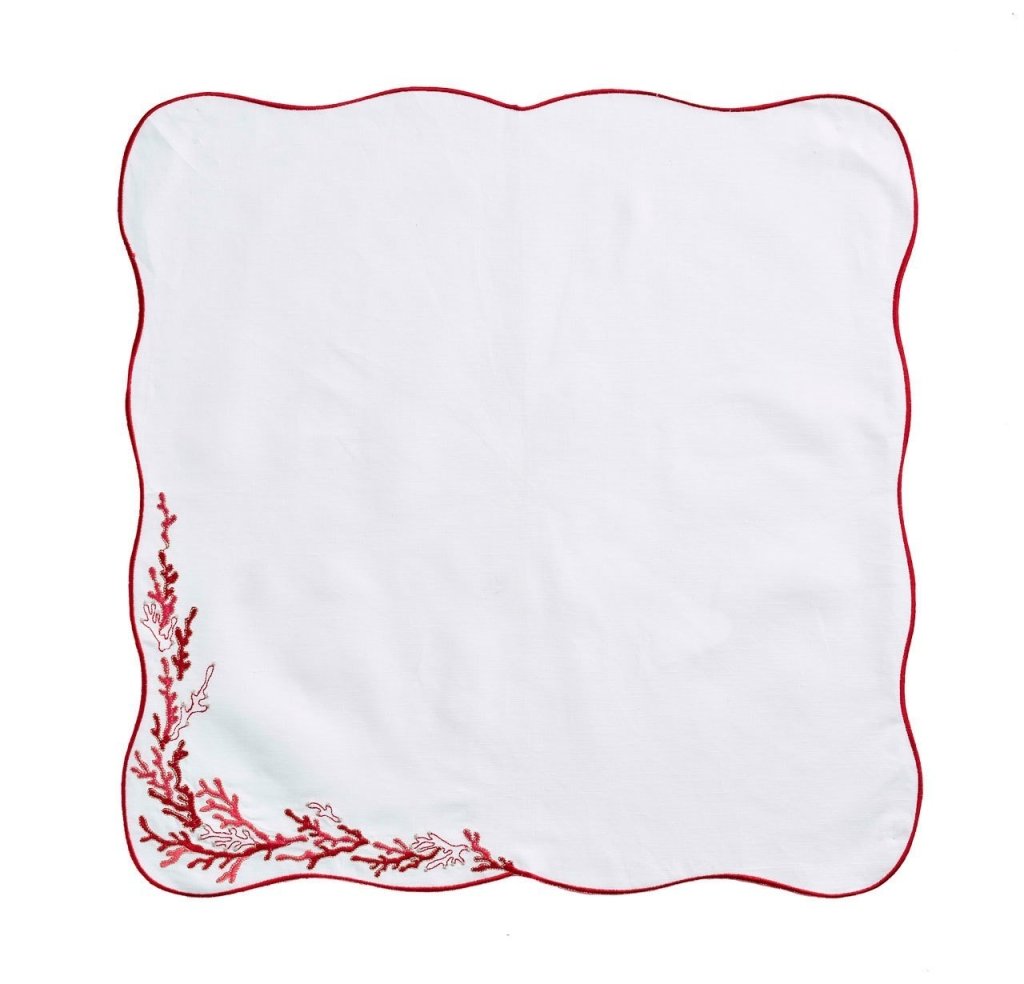 Premium Coral Reef Printed Napkins - Set of 4 Eco-Friendly Cotton Cocktail Napkins for Beach Party, Summer Entertaining & Coastal Home Decor