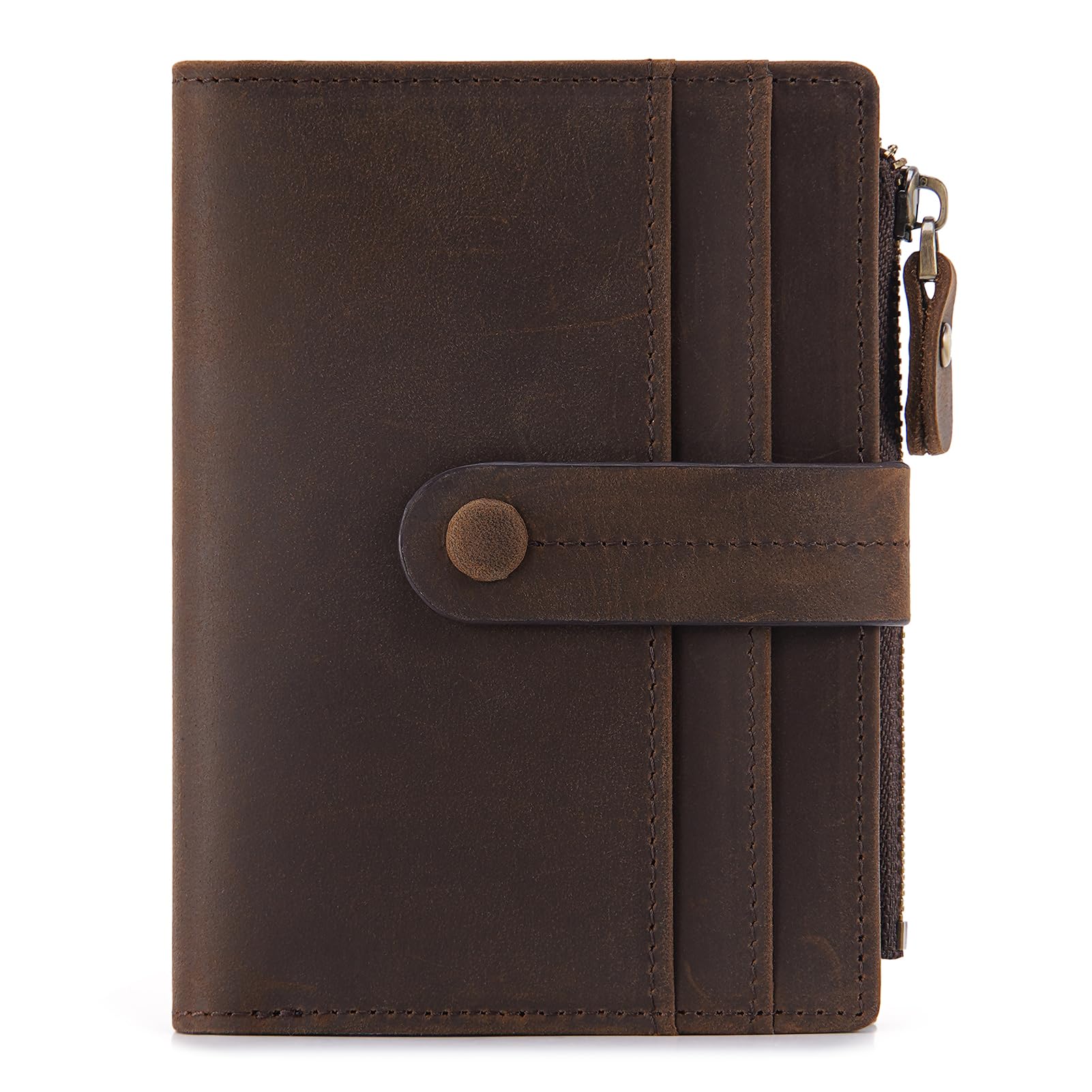 HKCLUF Women's Leather Bifold Wallet with RFID Blocking - Slim Credit Card Holder & Zipper Coin Purse - Dark Coffee | Perfect for Everyday Use, Travel, and Gift Giving