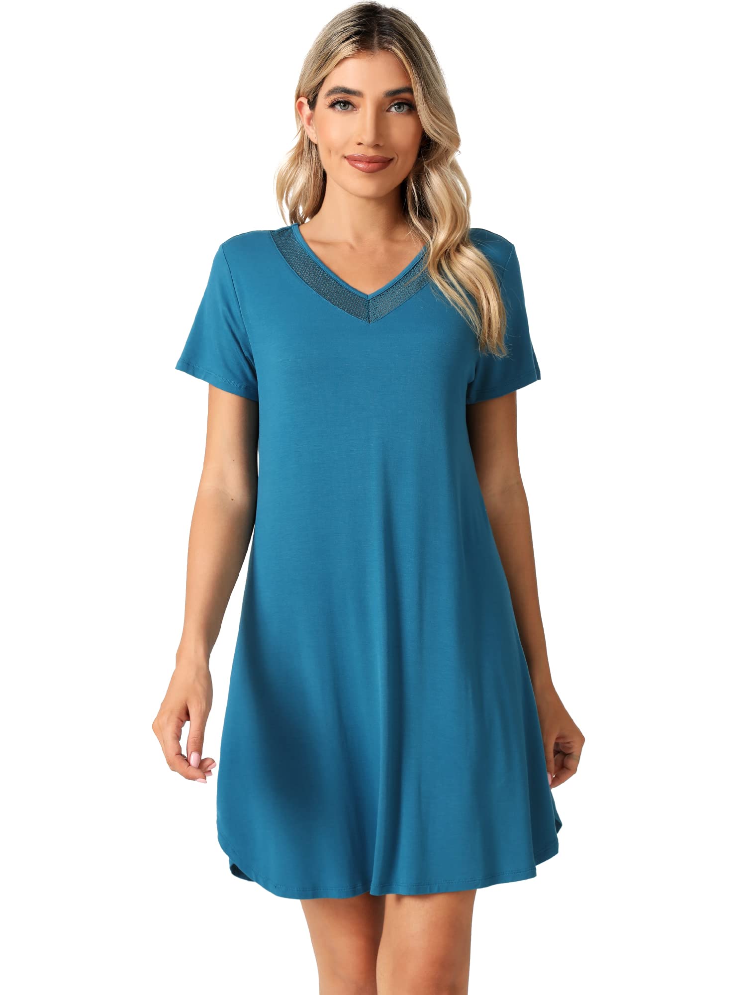 WiWi Women's Bamboo Viscose Nightgown - Lightweight Short Sleeve Sleep Shirt, Soft Summer Pajama Dress Sizes S-XXL | Perfect for Relaxing at Home, Lounging & Comfortable Sleep