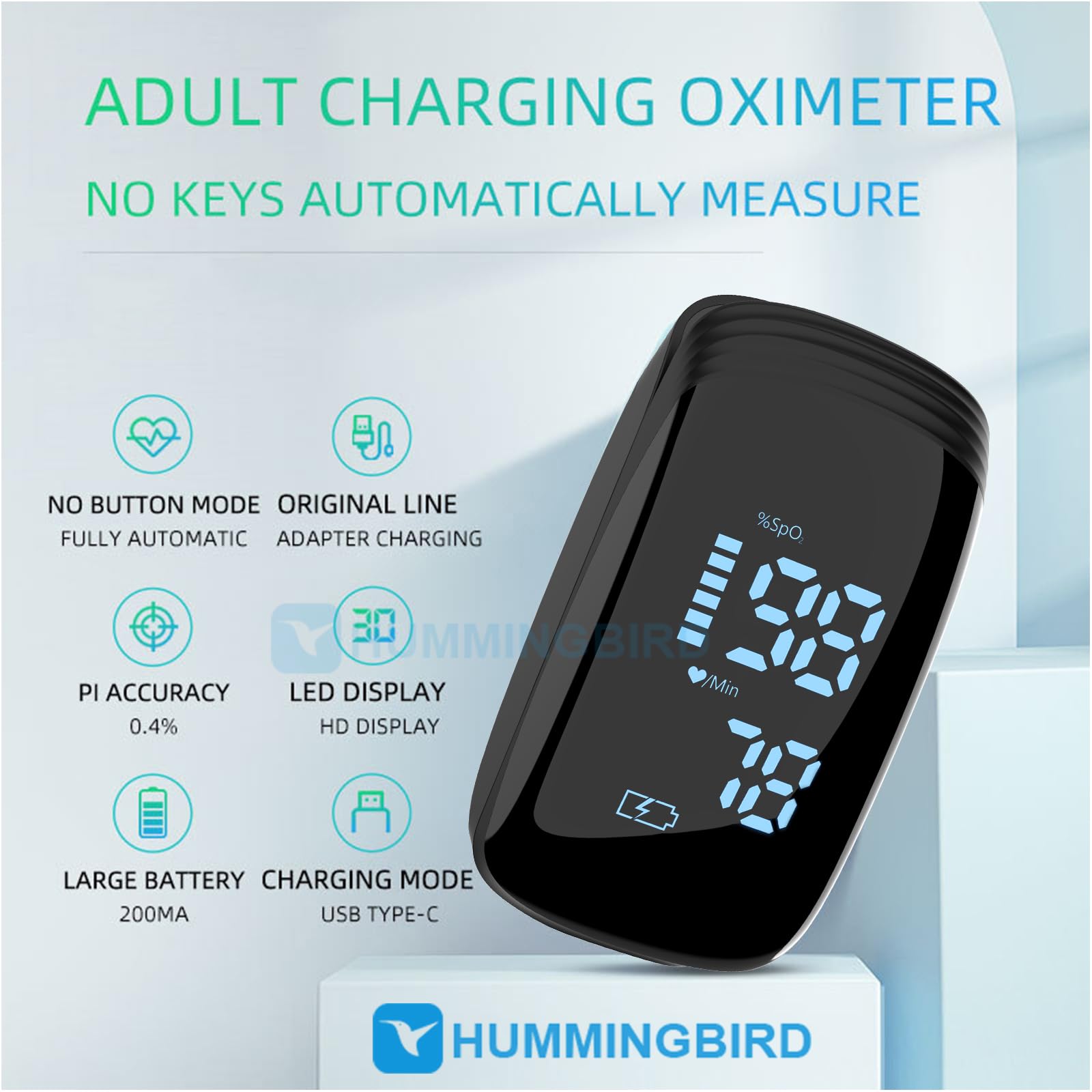 Accurate Rechargeable Fingertip Pulse Oximeter - Fast SpO2 & Blood Oxygen Saturation Monitor - Portable Oxygen Meter for Home, Travel & Sports - Black