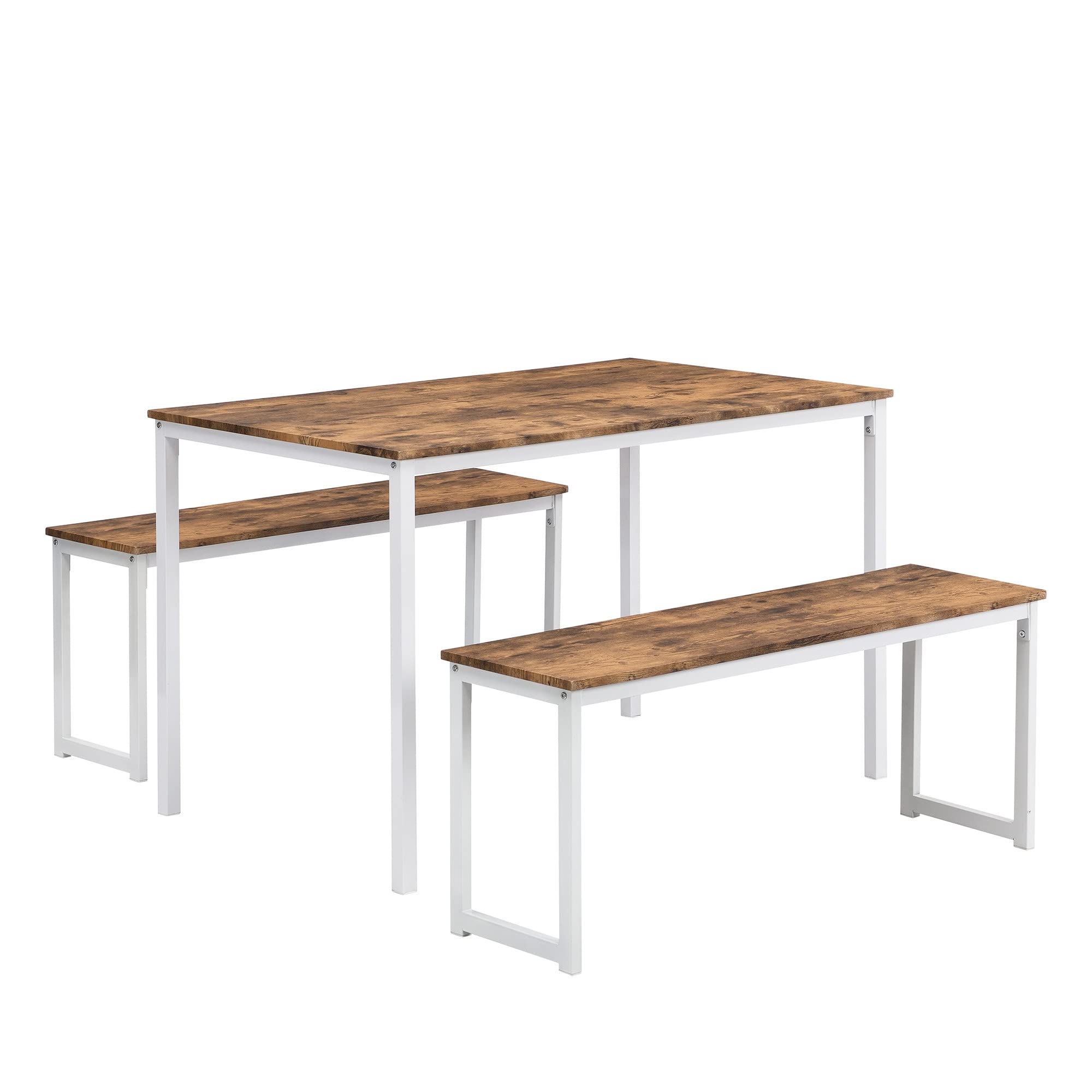 Modern 3-Piece Wood Look Dining Table Set with 2 Benches - Space-Saving Kitchen & Dining Room Furniture for Small Homes, Apartments, Breakfast Nook & Compact Spaces