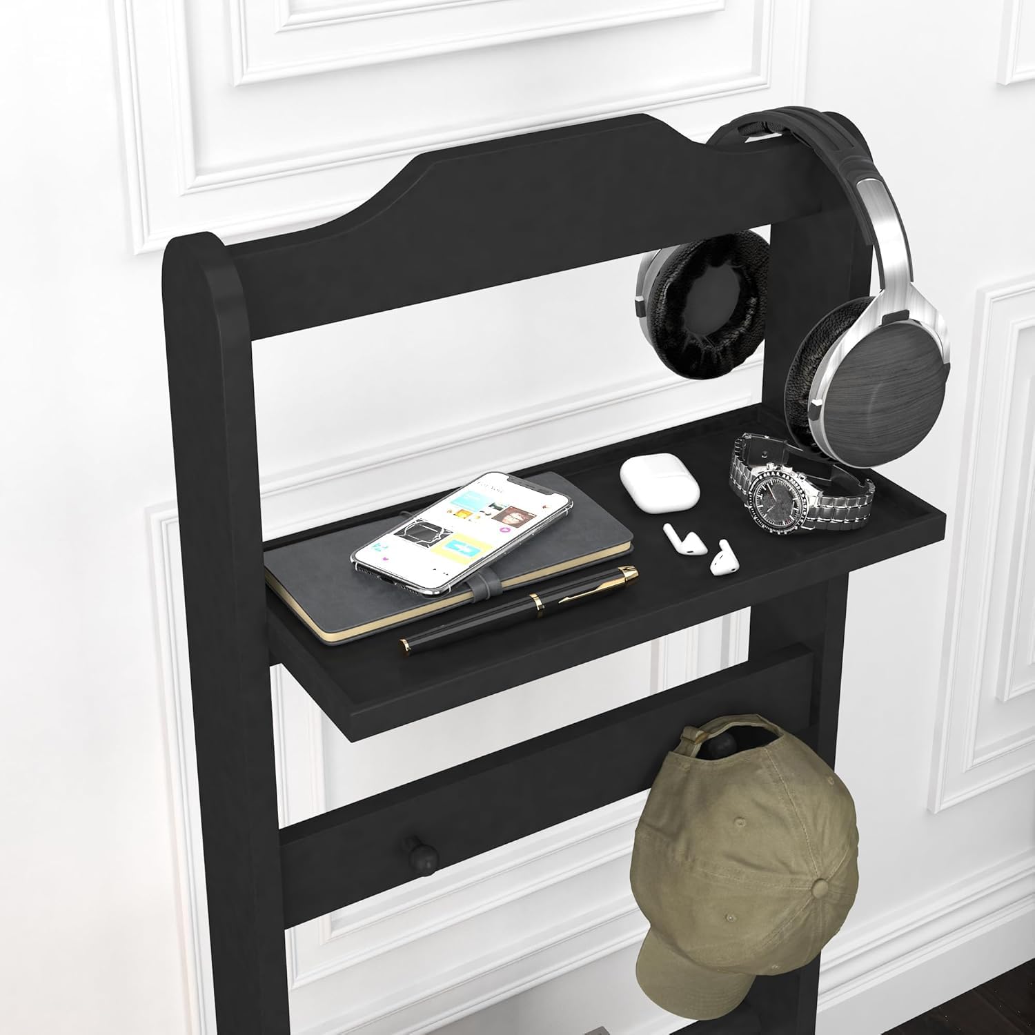 Portable Valet Stand with Top Tray - Foldable Clothes Rack for Entryway, Office & Living Room - Space Saving Garment Organizer (Black) | Perfect for Small Spaces, Guest Rooms & Daily Outfit Planning